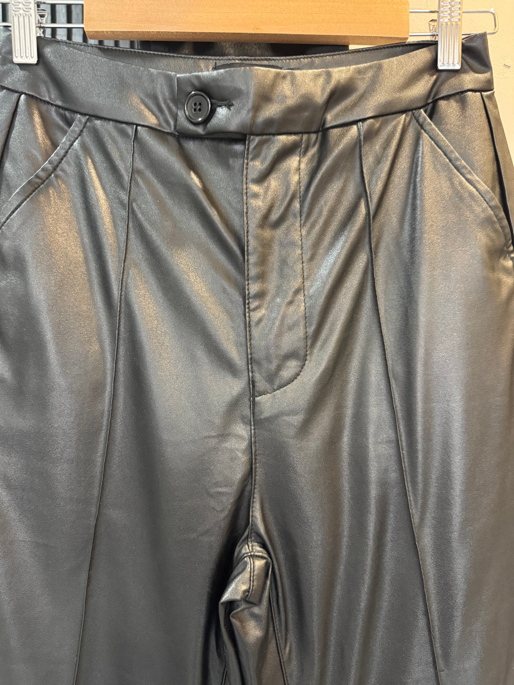 PrettyLittleThing Black Faux Leather Straight Leg Trousers – Size 10