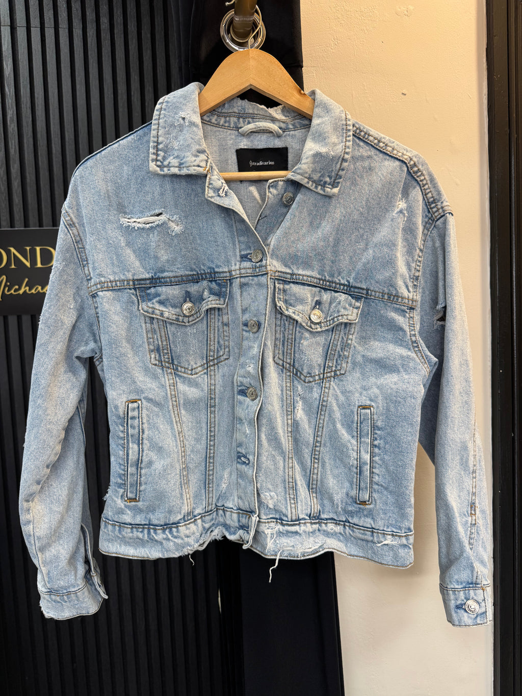 Stradivarius Light Wash Distressed Denim Jacket – Size M