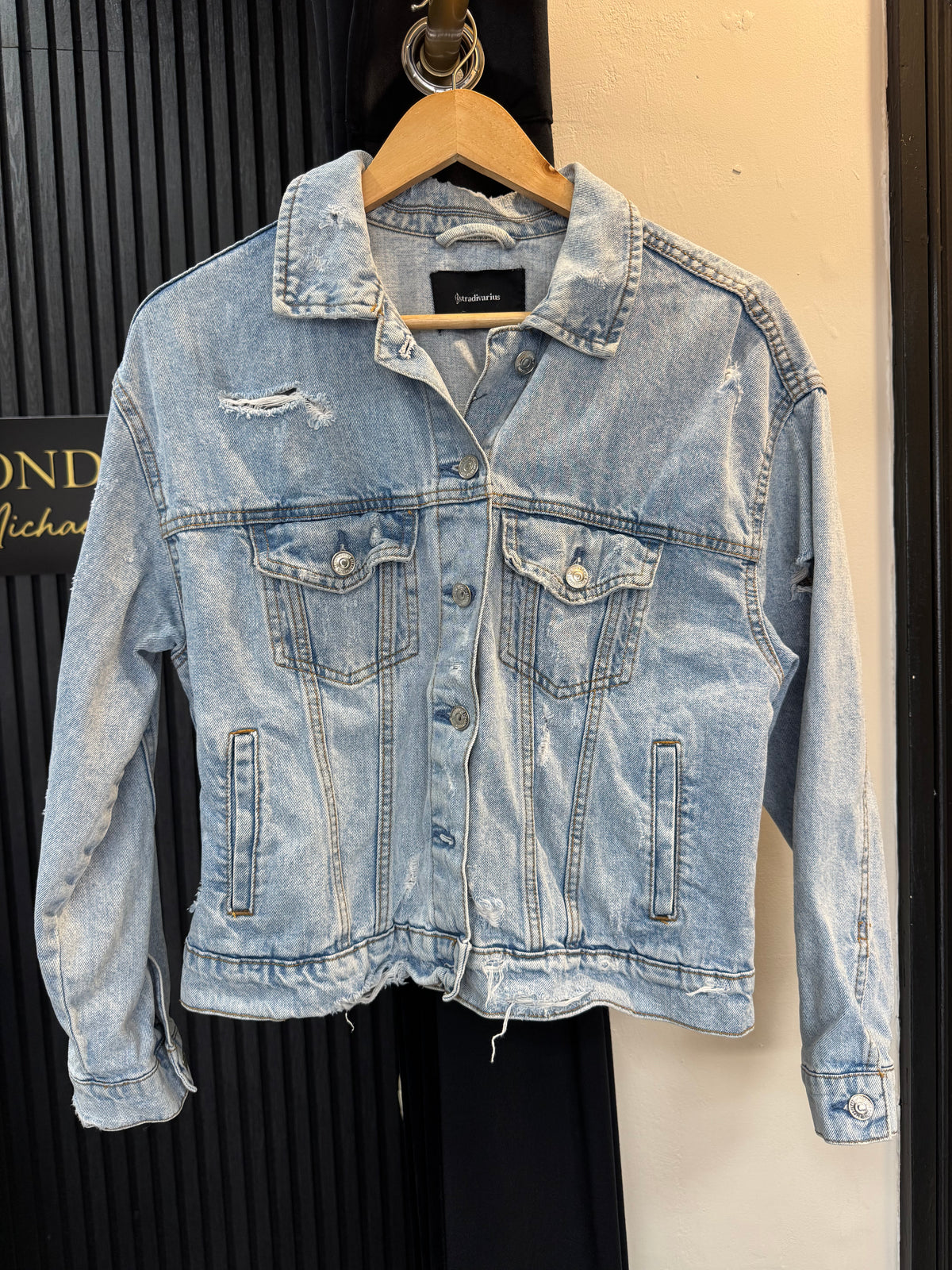 Stradivarius Light Wash Distressed Denim Jacket – Size M