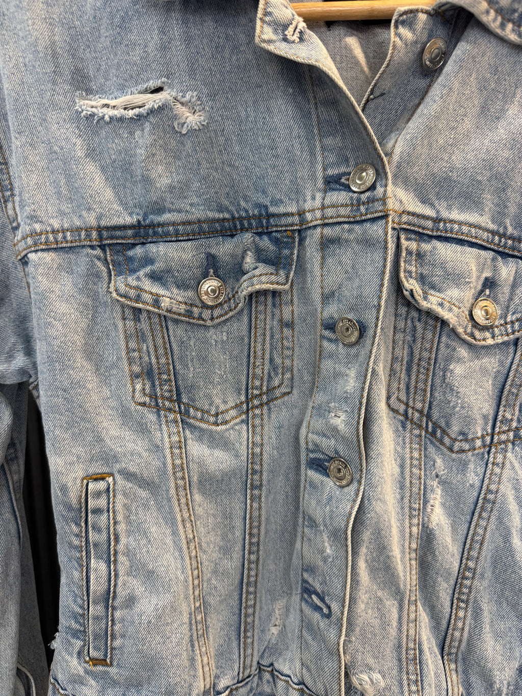 Stradivarius Light Wash Distressed Denim Jacket – Size M