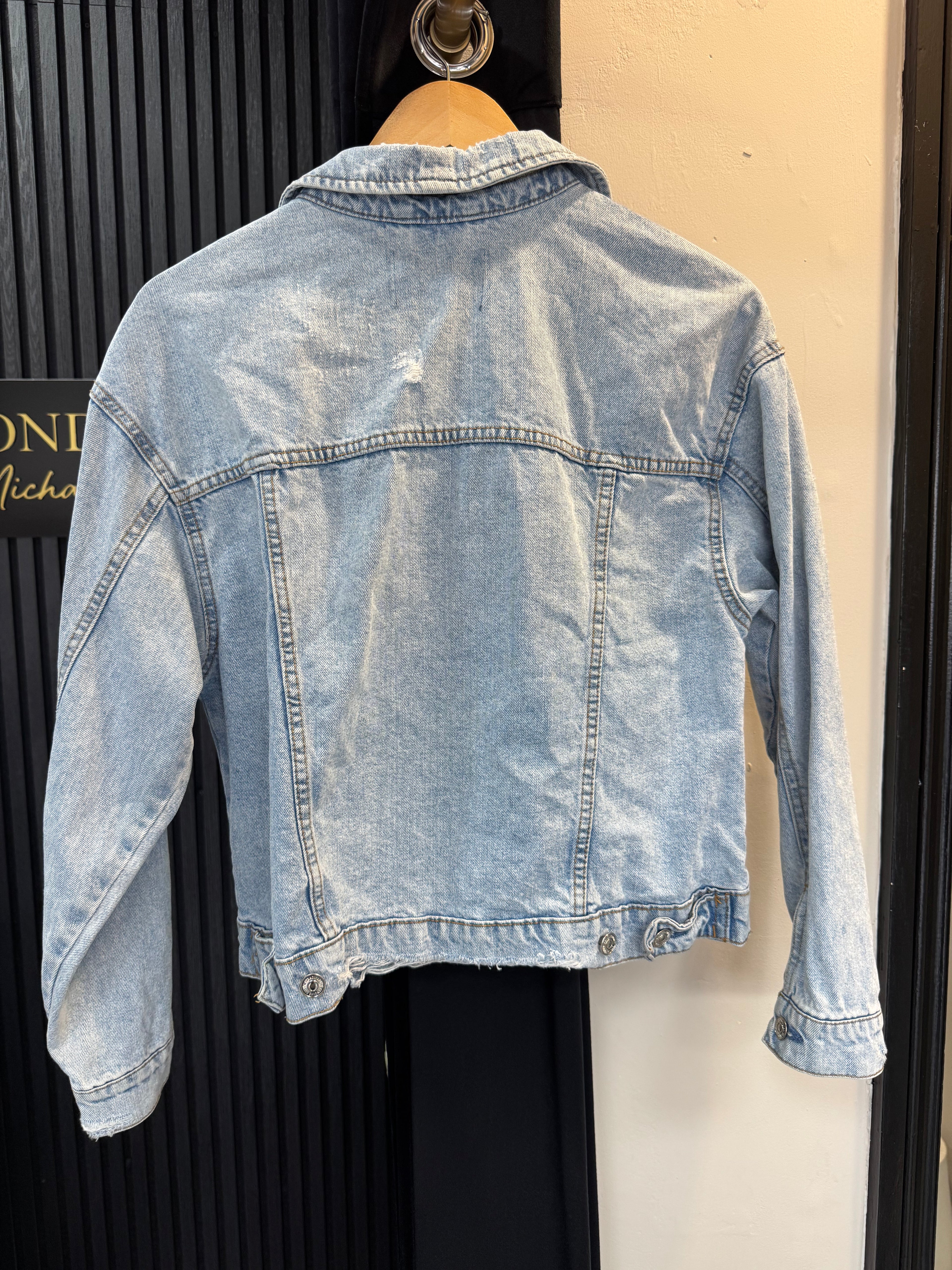 Stradivarius Light Wash Distressed Denim Jacket – Size M