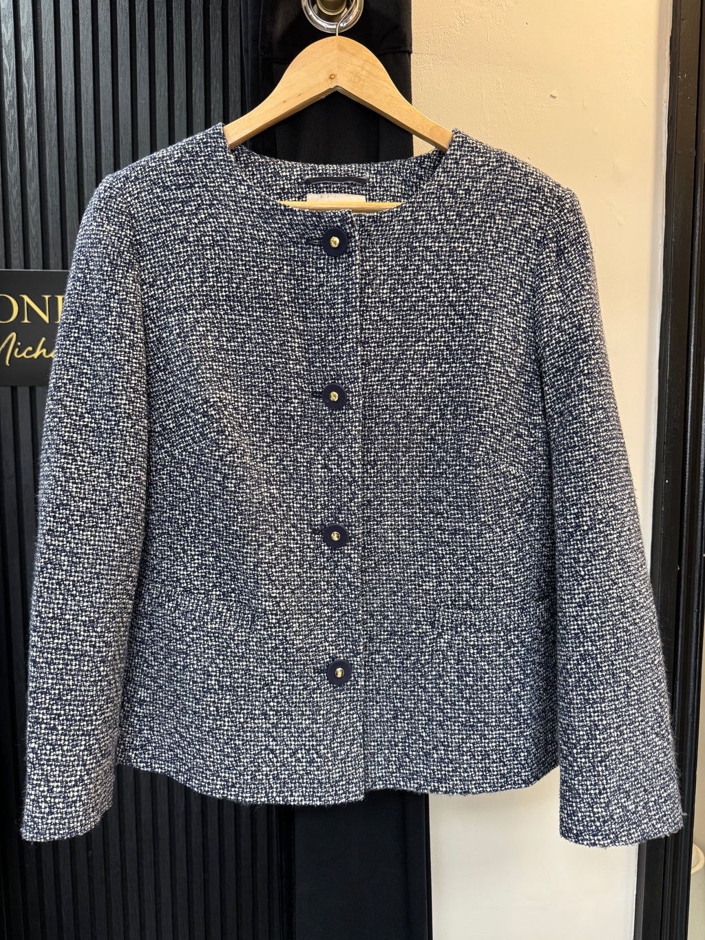 M&S Classic Navy & White Bouclé Jacket – Size 20