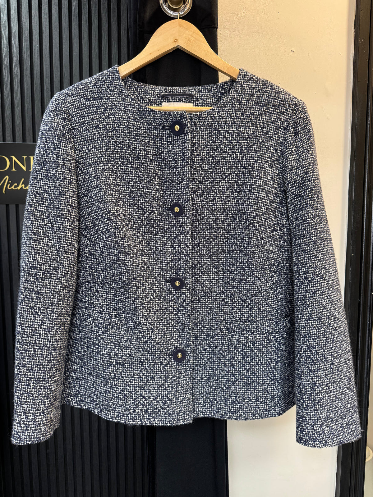 M&S Classic Navy & White Bouclé Jacket – Size 20
