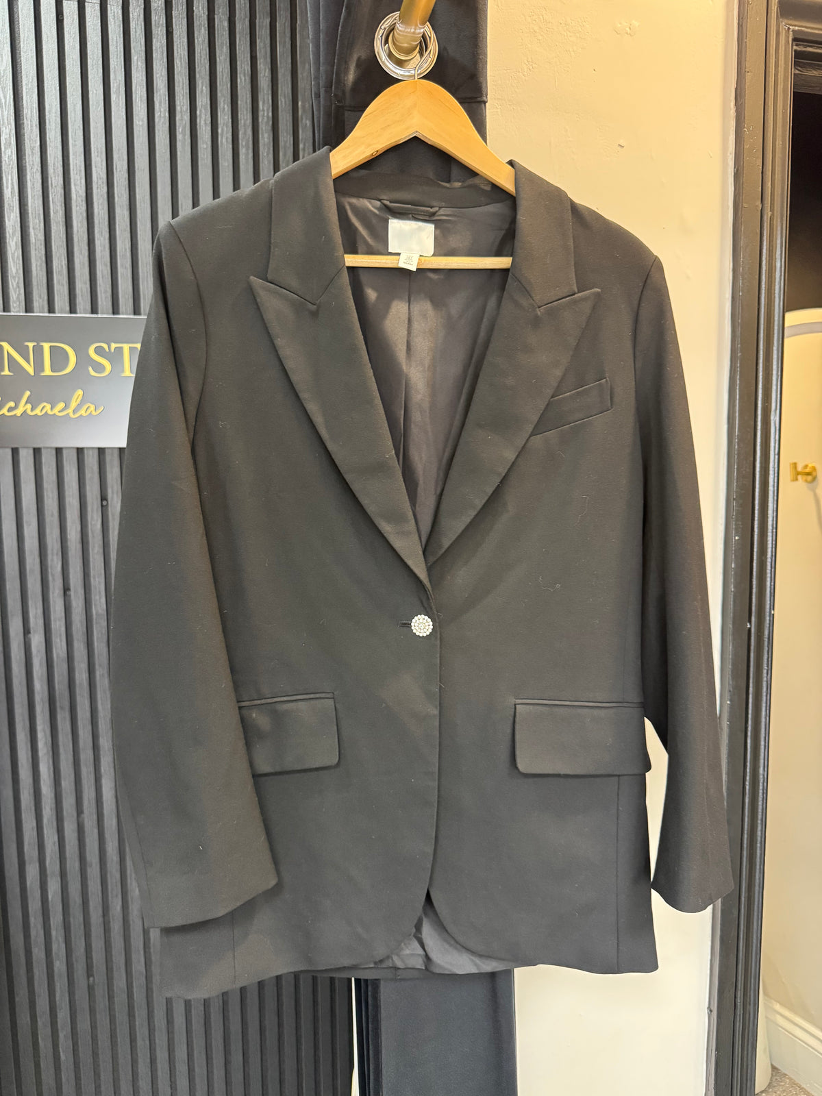 H&M Black Rhinestone Button Black Blazer – Size S