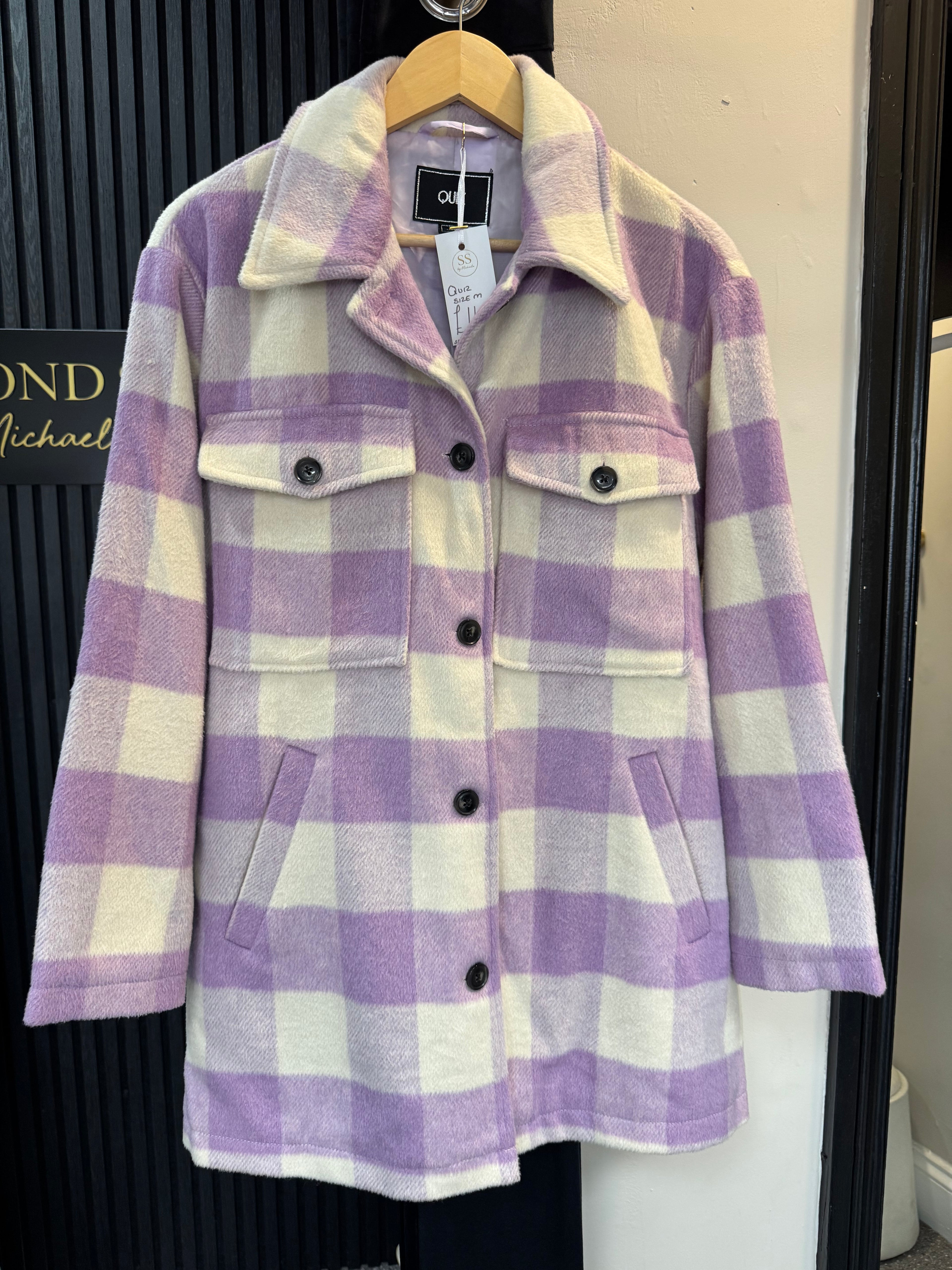 Quiz Lilac & Cream Check Shacket – Size M