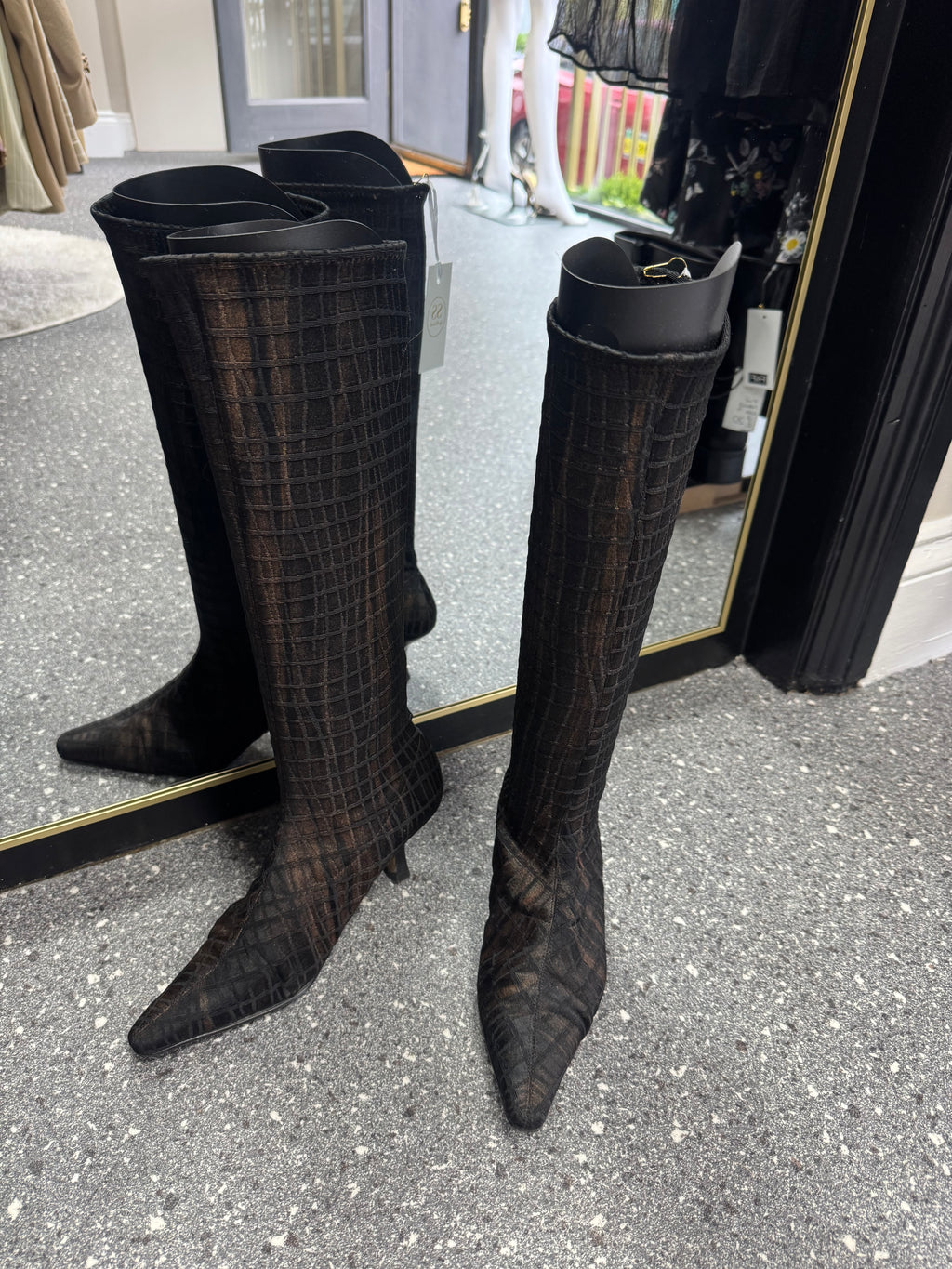 Vintage Sacha London Black Croc-Effect Knee High Boots Size 4