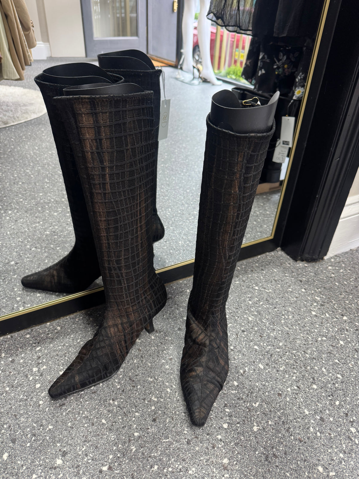 Vintage Sacha London Black Croc-Effect Knee High Boots Size 4