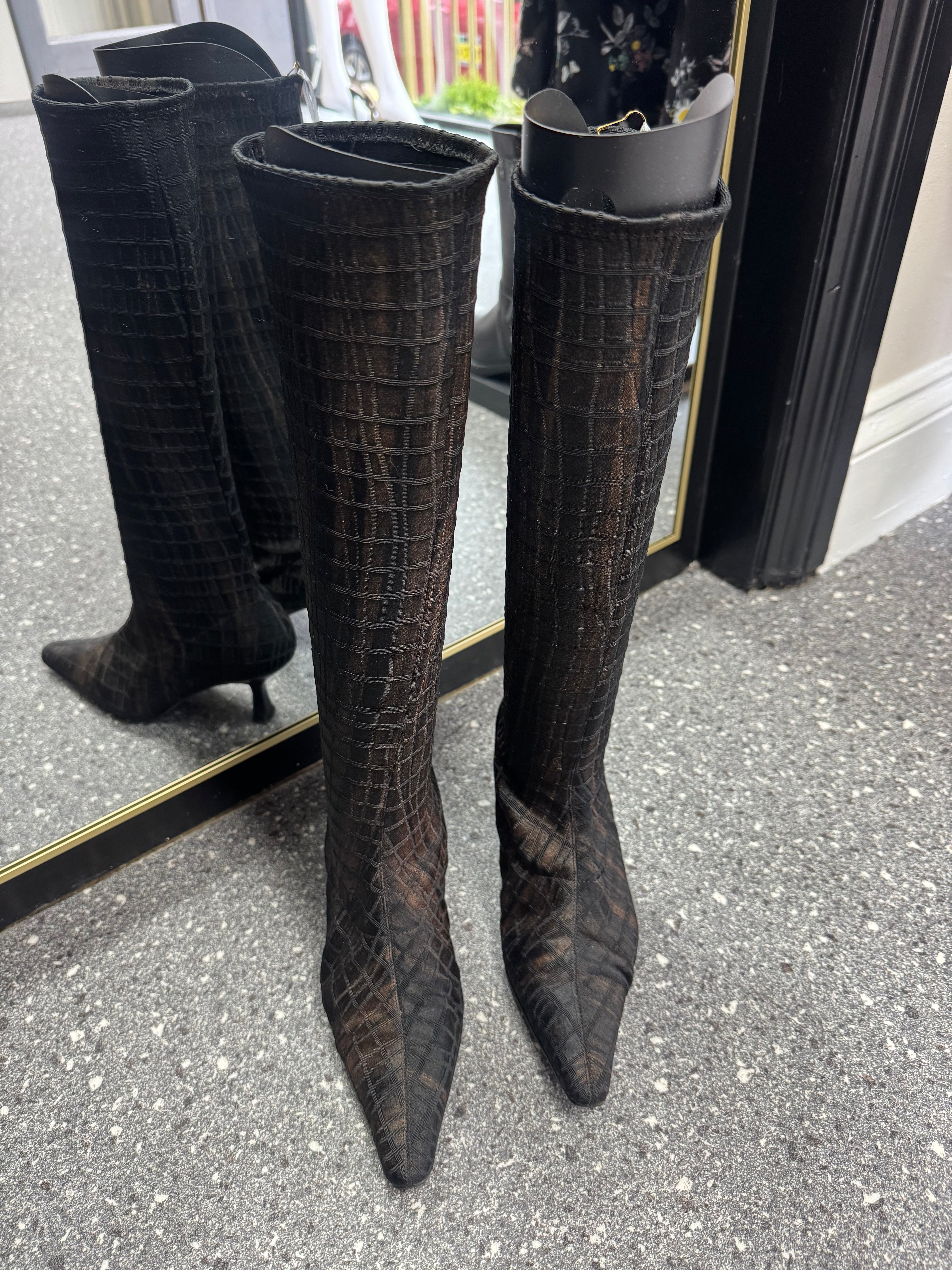 Vintage Sacha London Black Croc-Effect Knee High Boots Size 4