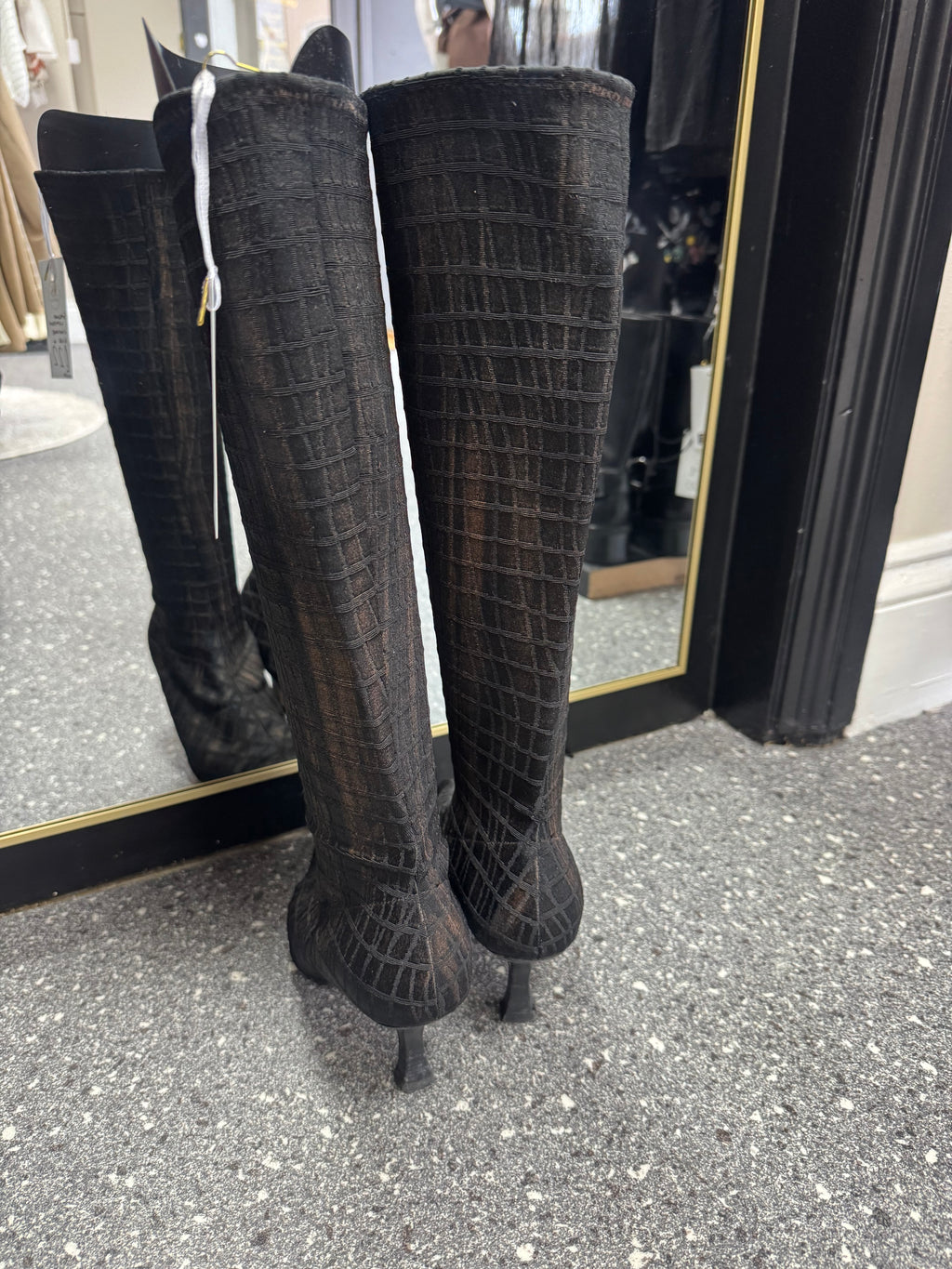 Vintage Sacha London Black Croc-Effect Knee High Boots Size 4