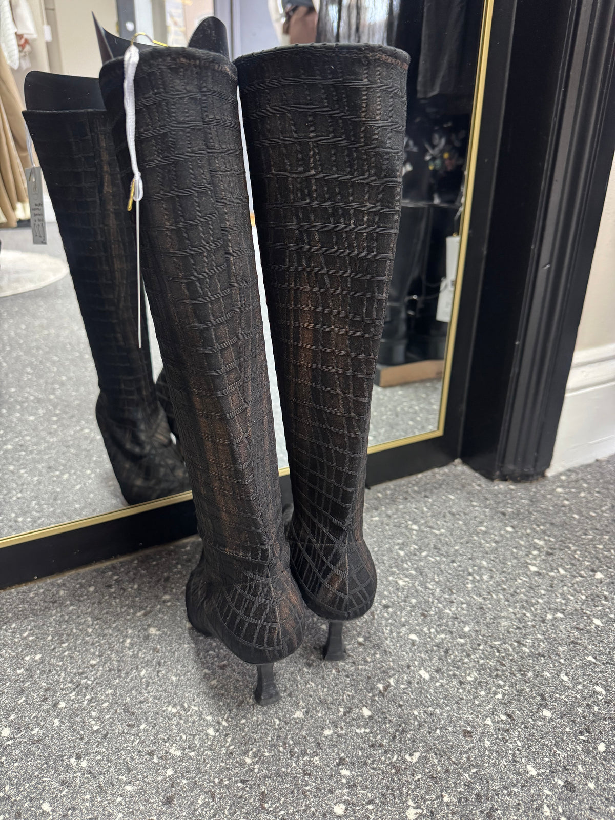 Vintage Sacha London Black Croc-Effect Knee High Boots Size 4