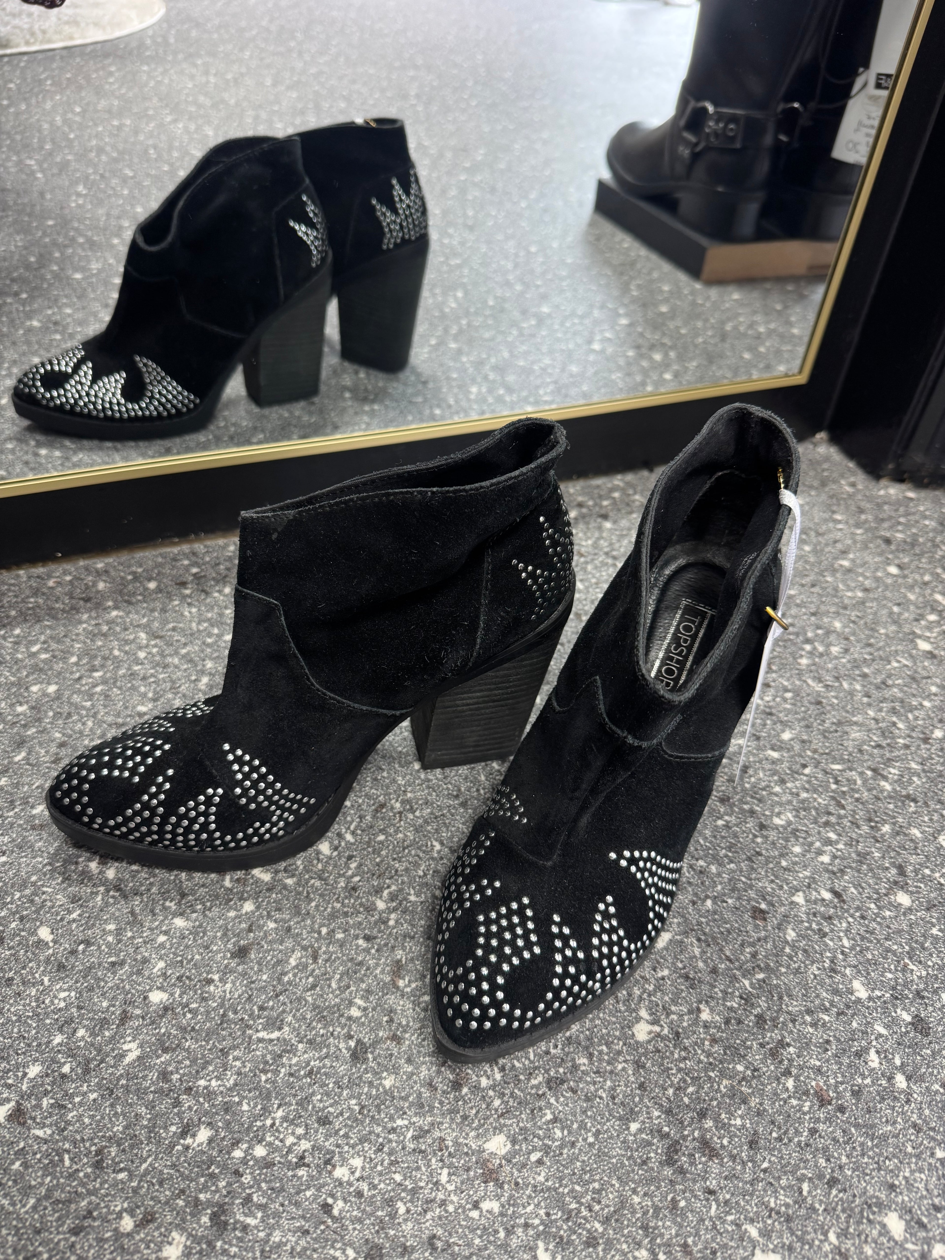 Topshop Black Studded Western Ankle Boots Size 4