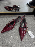Boohoo Wide Fit Burgundy Patent Buckle Slingback Heels Size 8