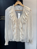 M&S Cream Polka Dot Ruffle Blouse – Size 8 NWT