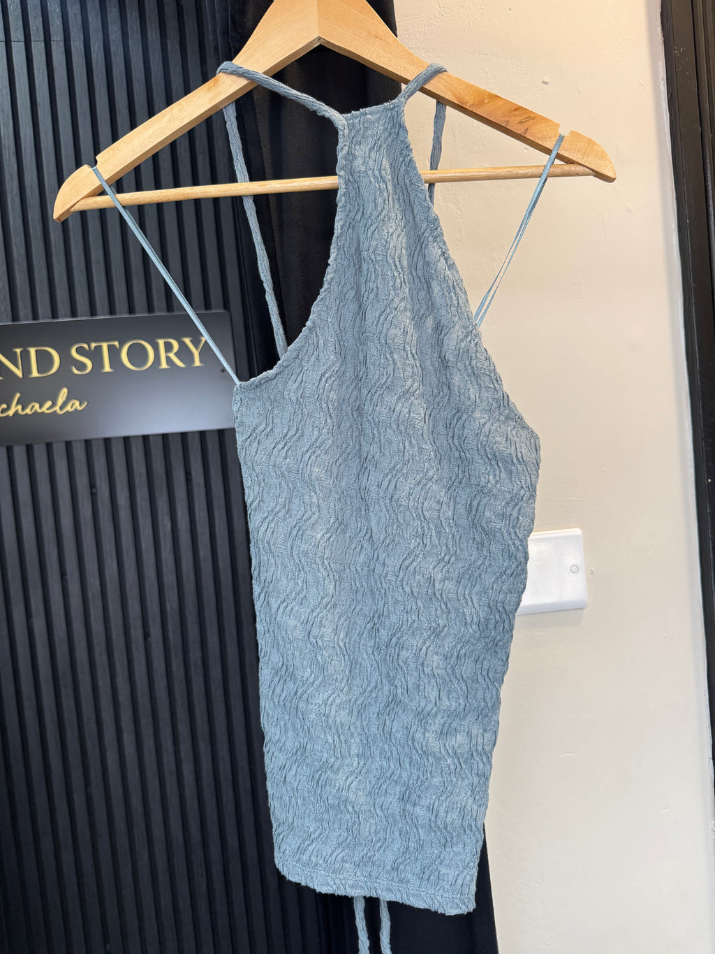 Pull & Bear Blue Textured Tie-Back Top – Size S NWT
