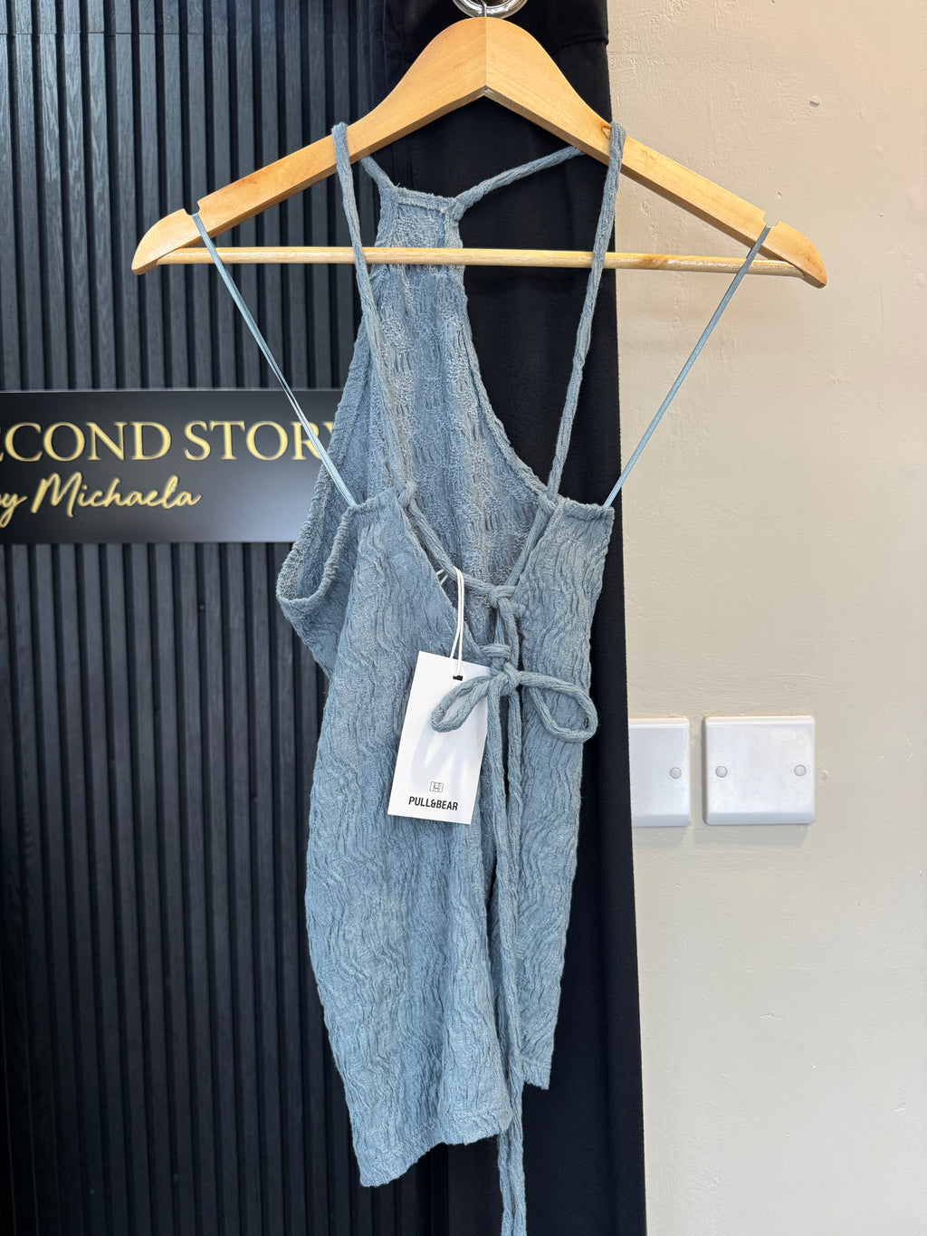 Pull & Bear Blue Textured Tie-Back Top – Size S NWT