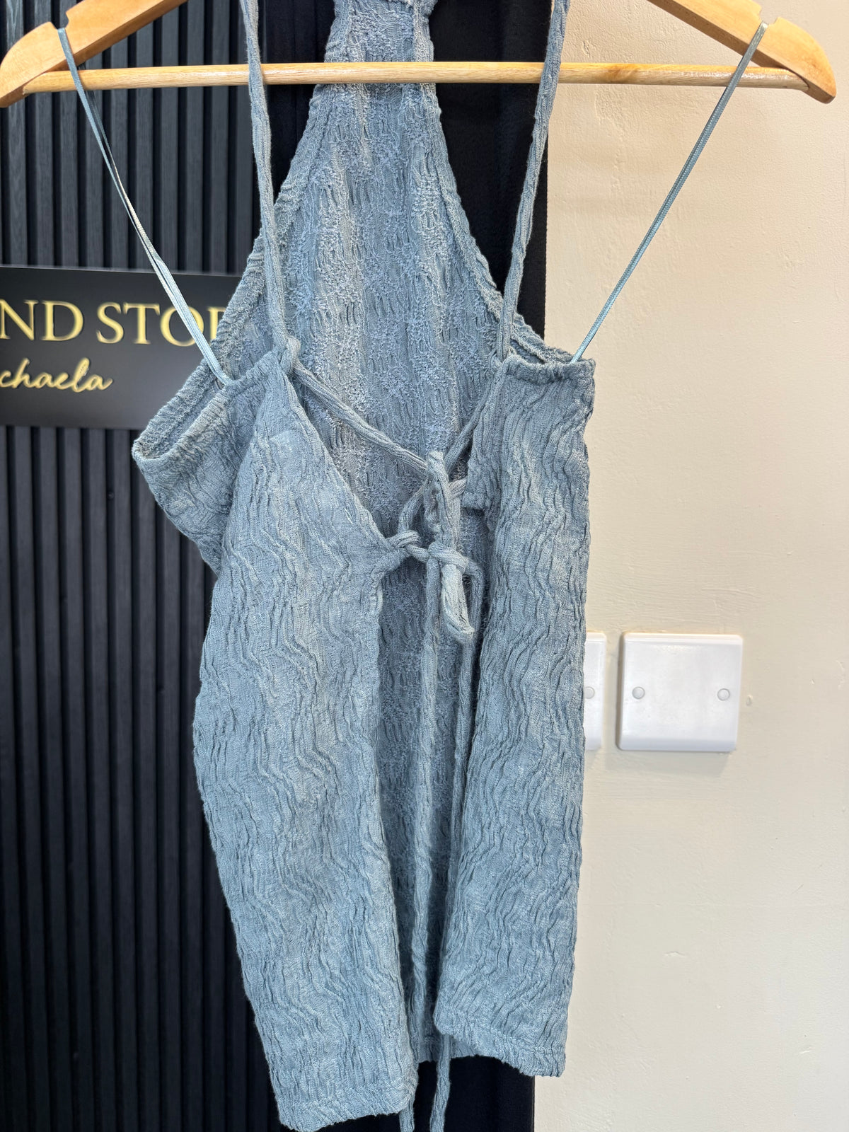 Pull & Bear Blue Textured Tie-Back Top – Size S NWT