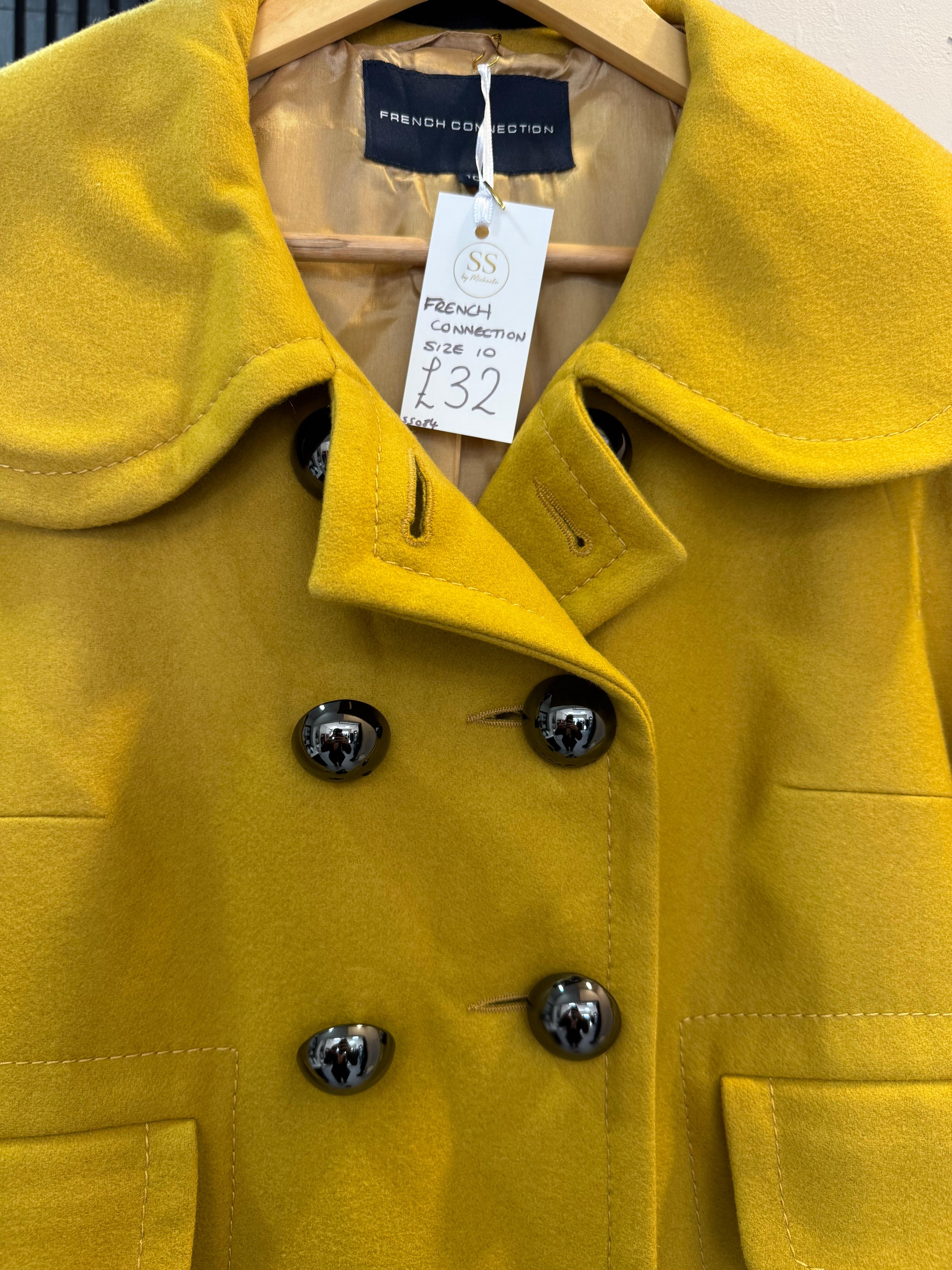 French Connection Mustard Yellow Statement Coat – Size 10