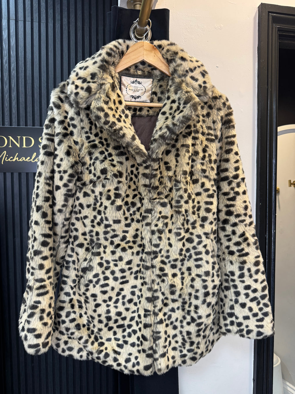 Vintage New Look Leopard Print Faux Fur Coat – Size 10