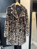 Very Leopard Print Faux Fur Coat – Size 12
