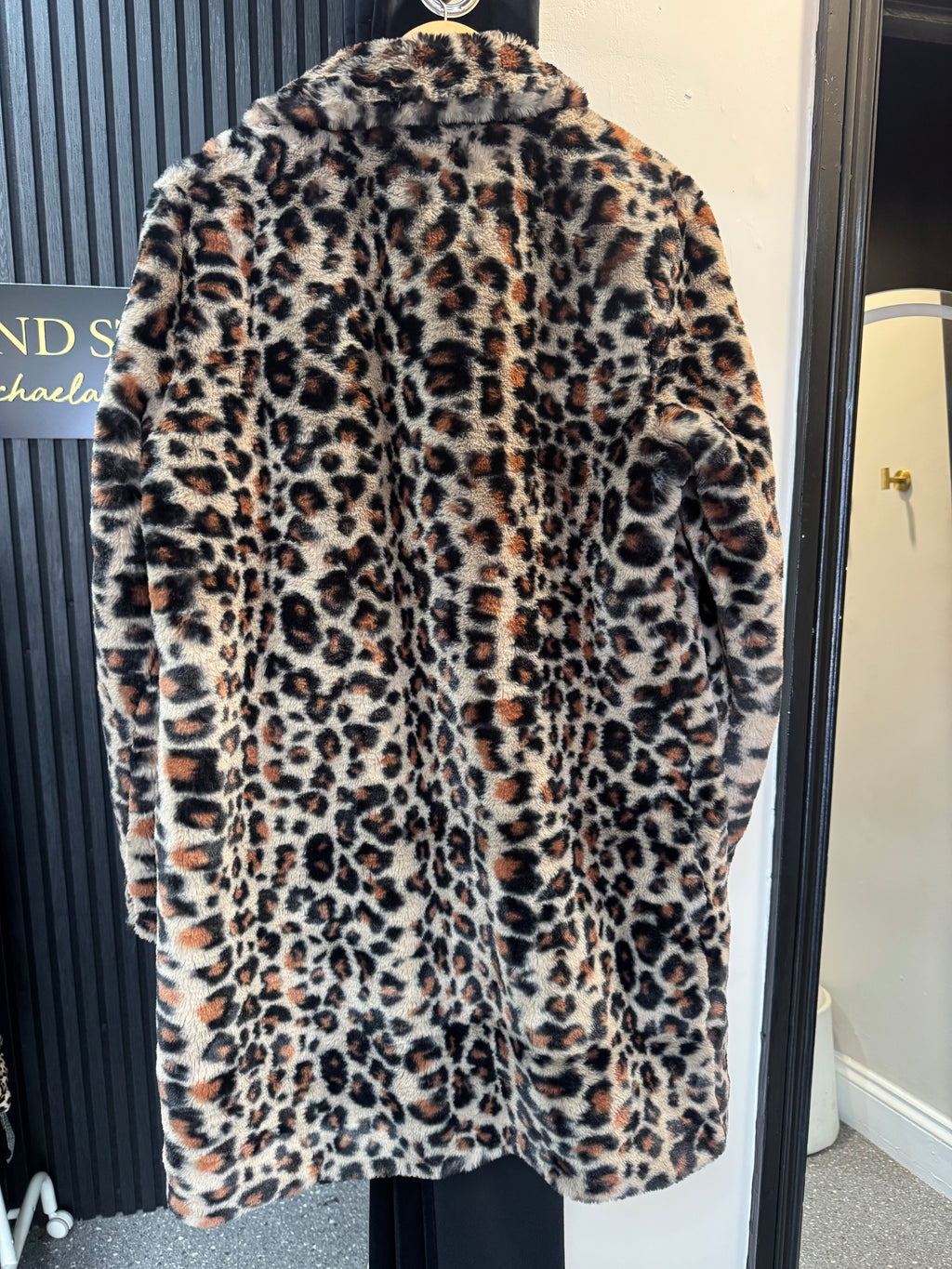 Very Leopard Print Faux Fur Coat – Size 12