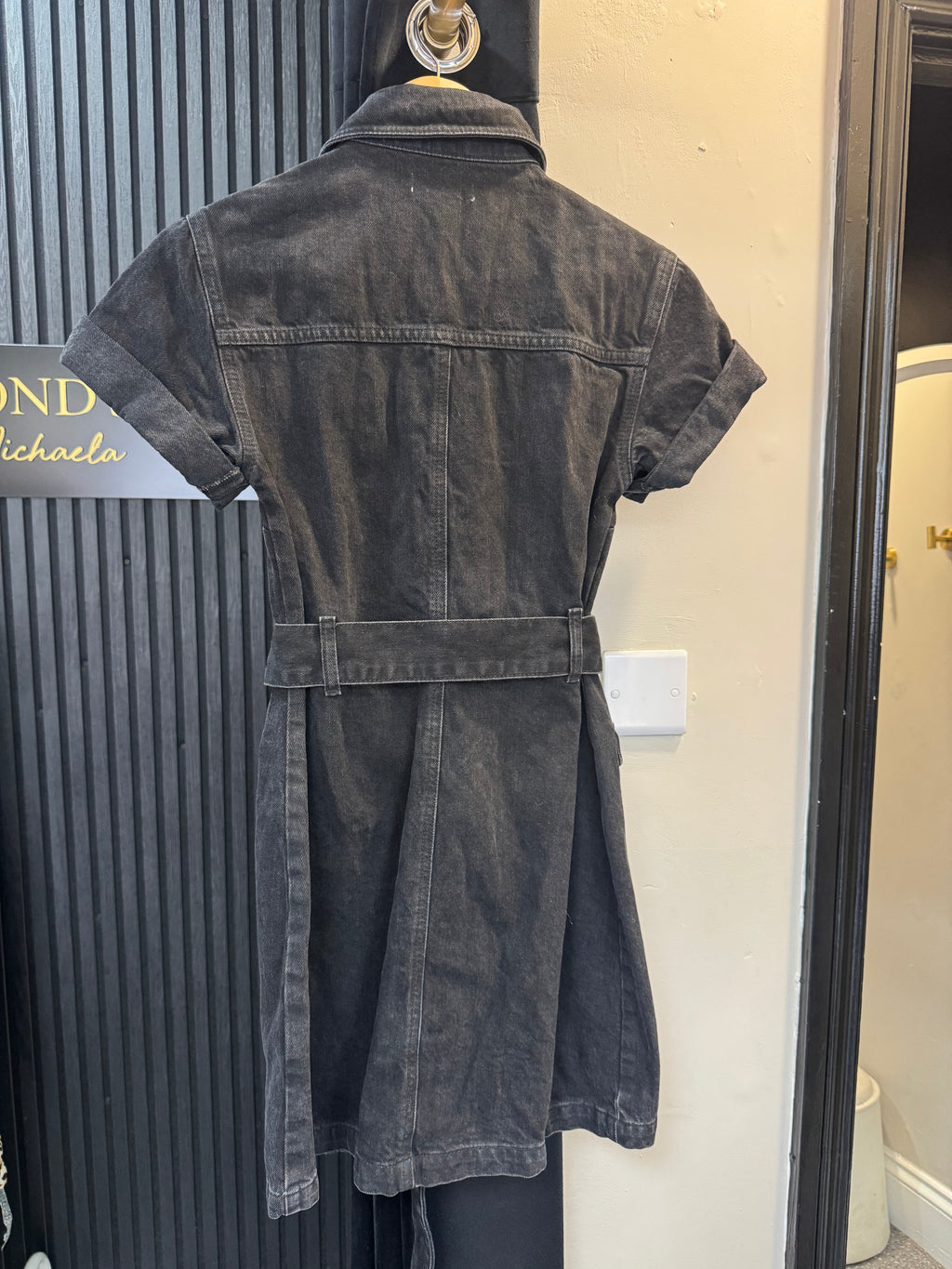 Topshop Black Washed Denim Utility Mini Dress – Size 8