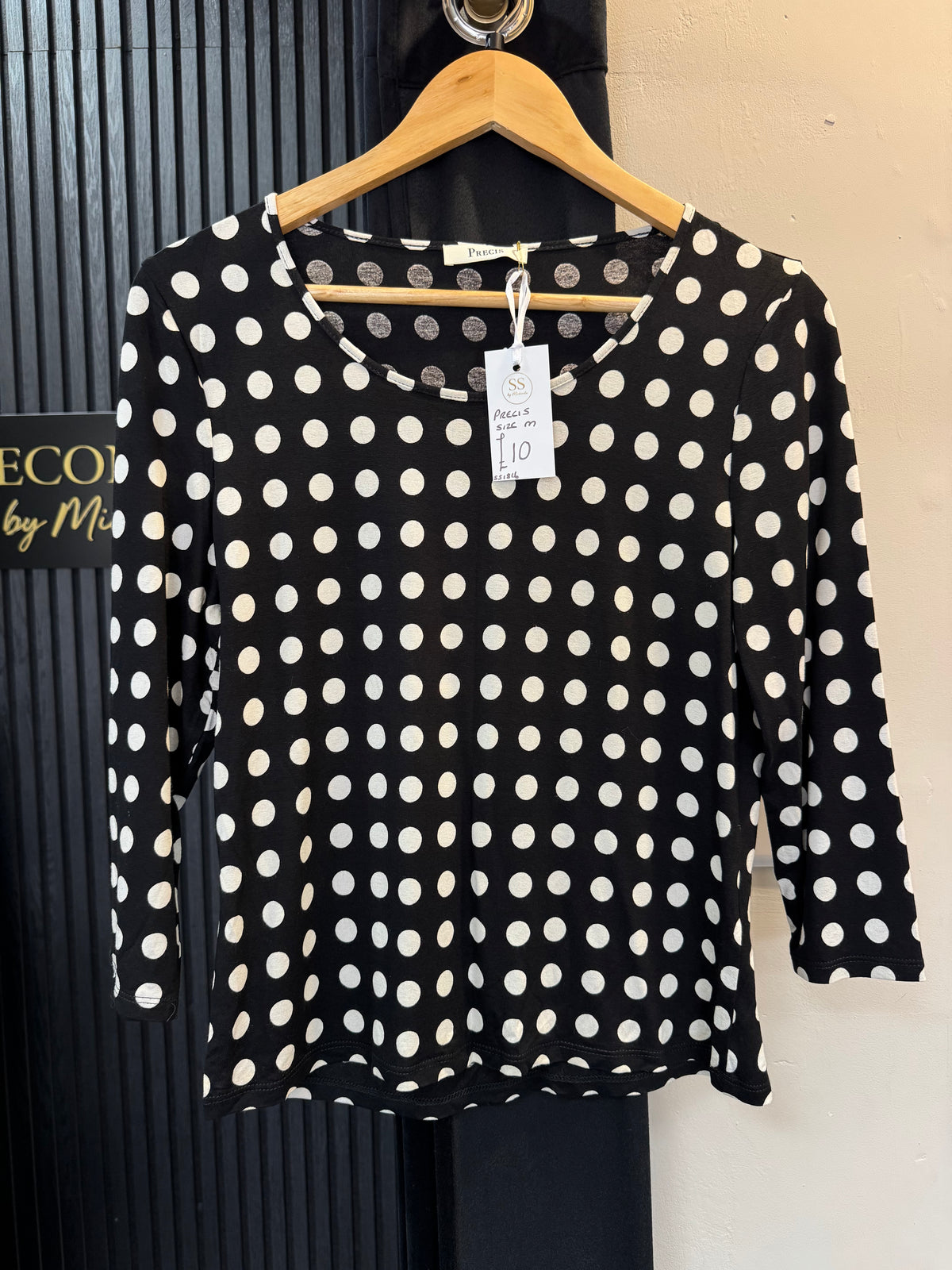Precis Black & White Polka Dot Long Sleeve Top Size M