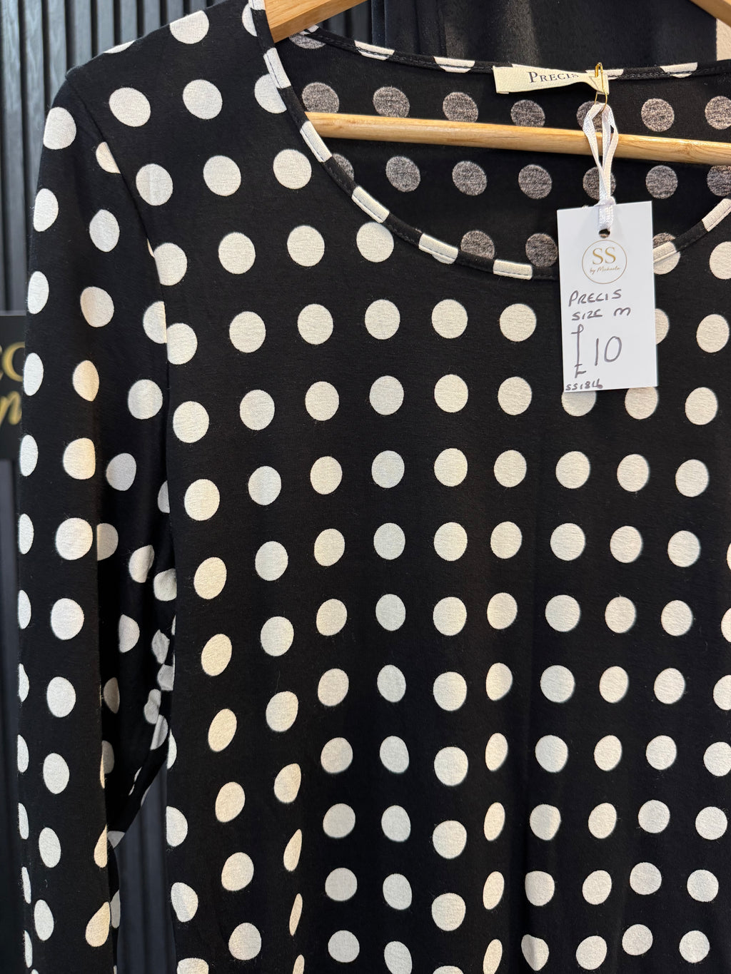 Precis Black & White Polka Dot Long Sleeve Top Size M