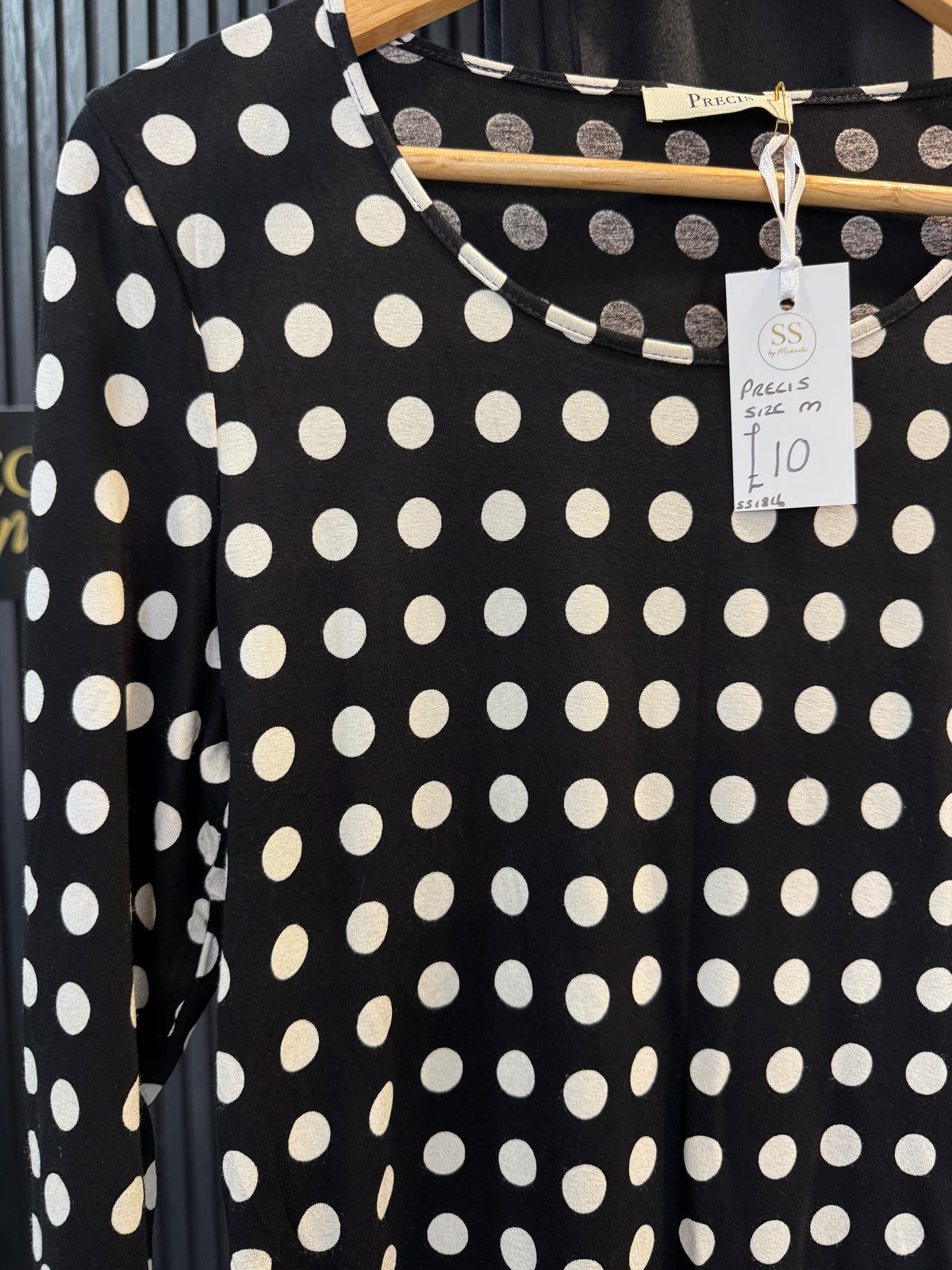 Precis Black & White Polka Dot Long Sleeve Top Size M
