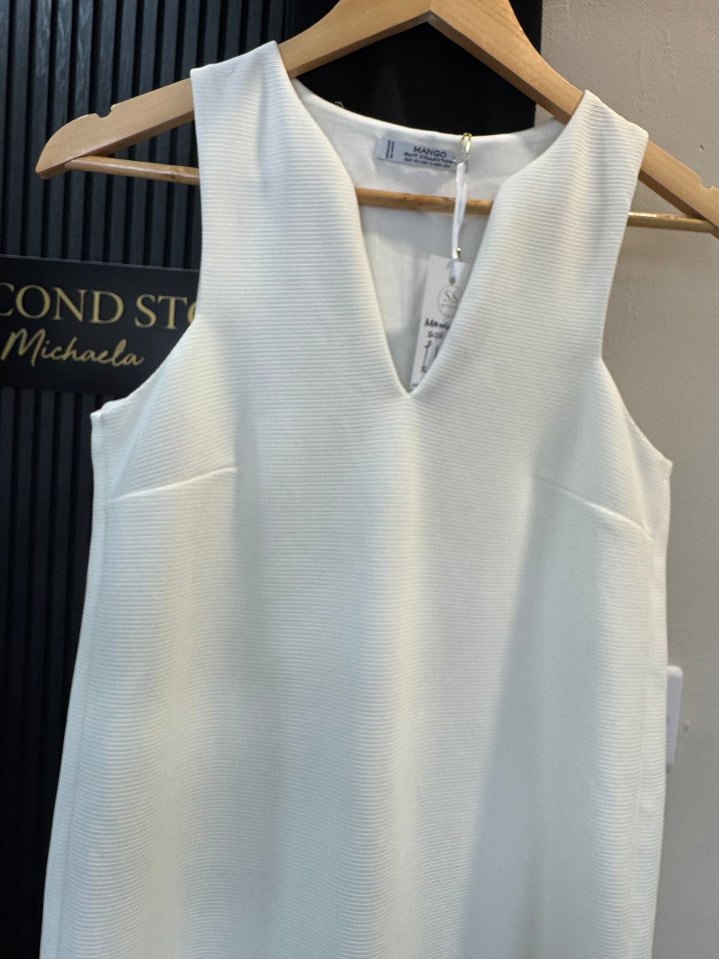 Mango Suit Collection White Textured Shift Dress Size XS