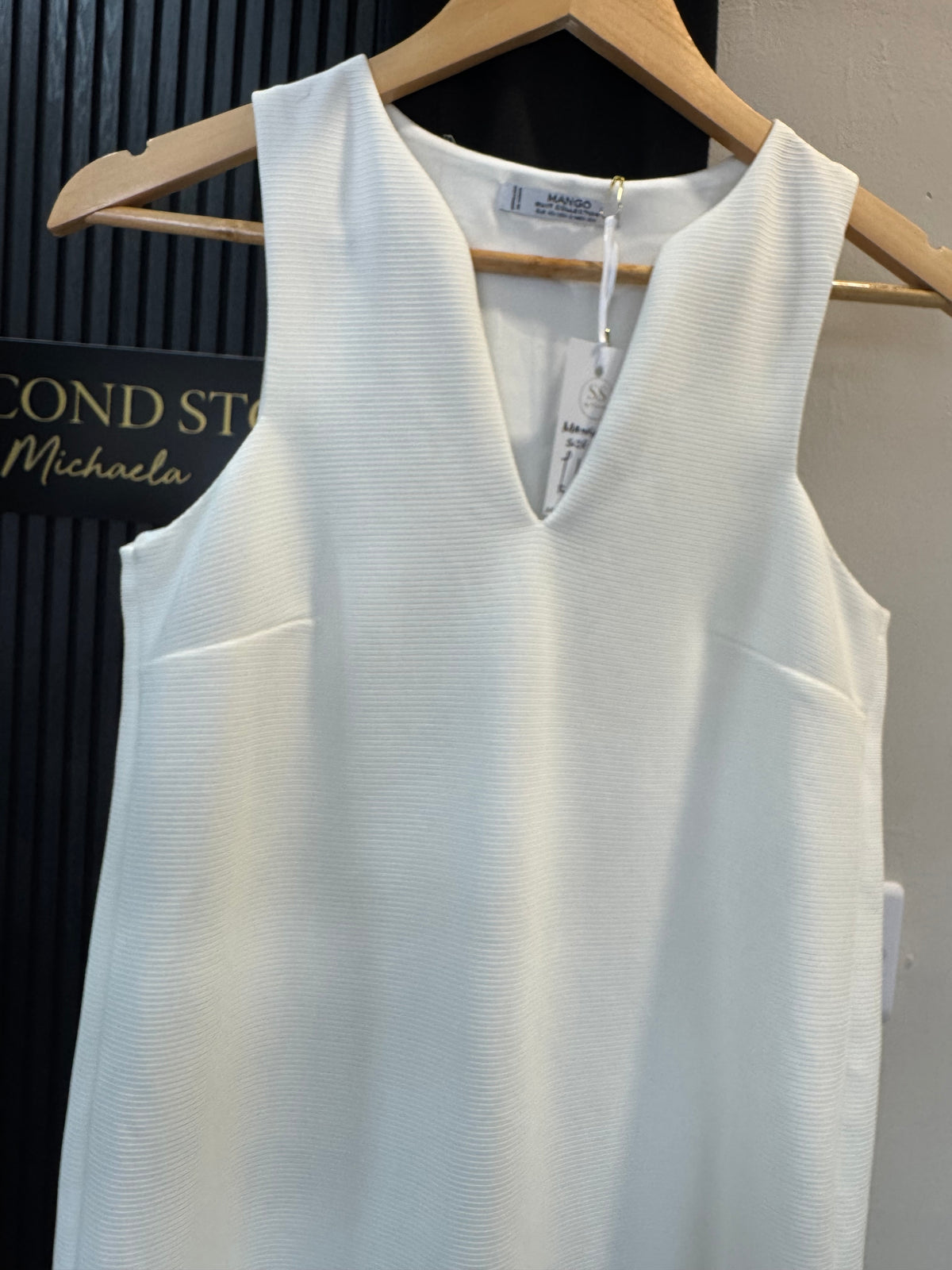 Mango Suit Collection White Textured Shift Dress Size XS