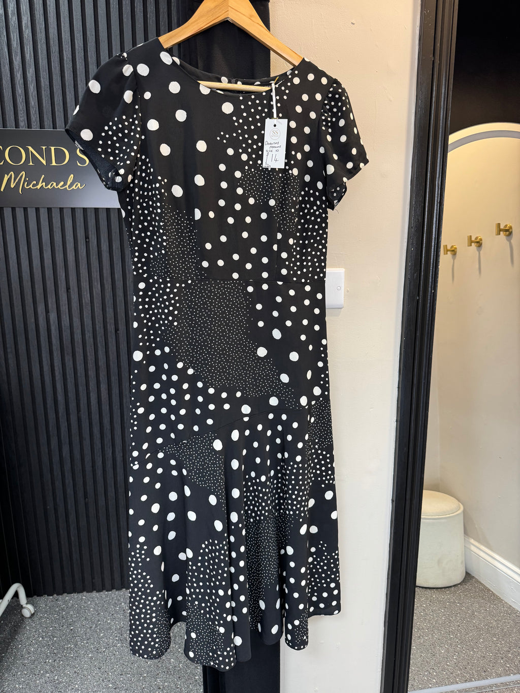 Dorothy Perkins Black & White Polka Dot Midi Dress Size 10