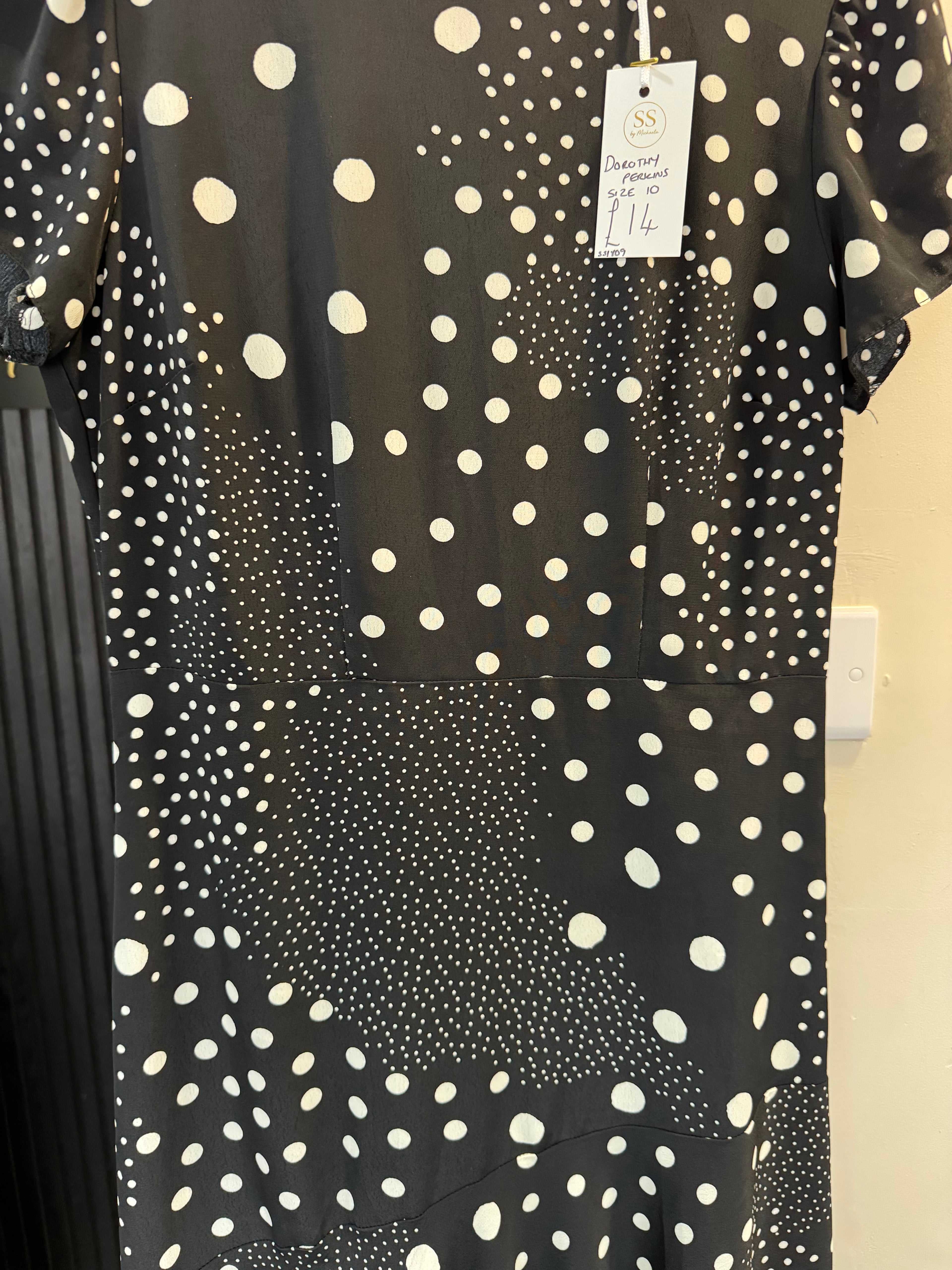 Dorothy Perkins Black & White Polka Dot Midi Dress Size 10