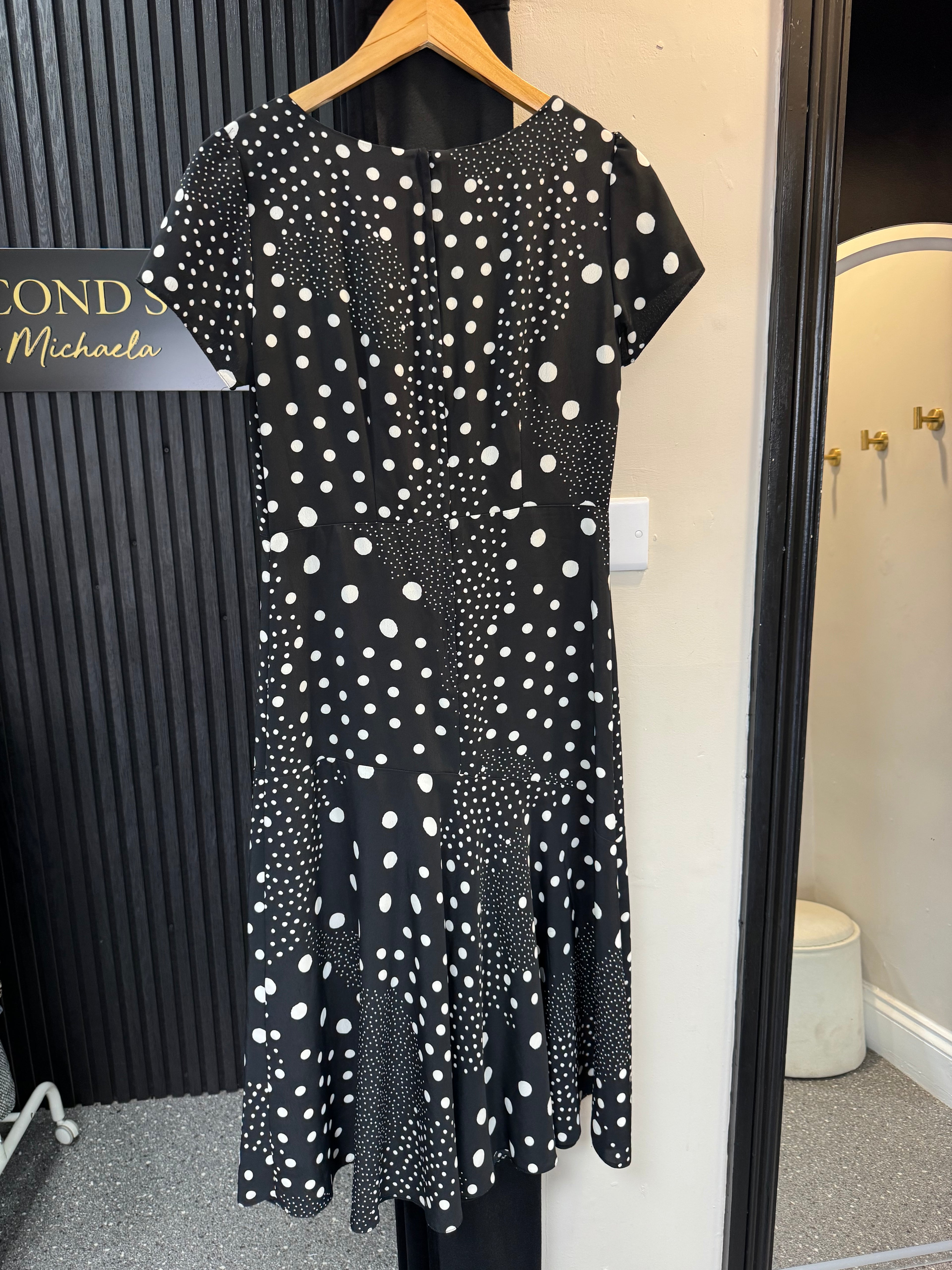 Dorothy Perkins Black & White Polka Dot Midi Dress Size 10