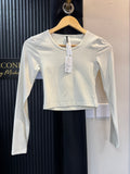 PrettyLittleThing Cream Long Sleeve Crop Top Size 8