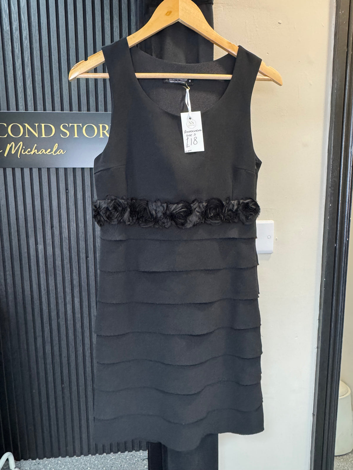 Rinascimento Black Floral Detail Tiered Dress Size S