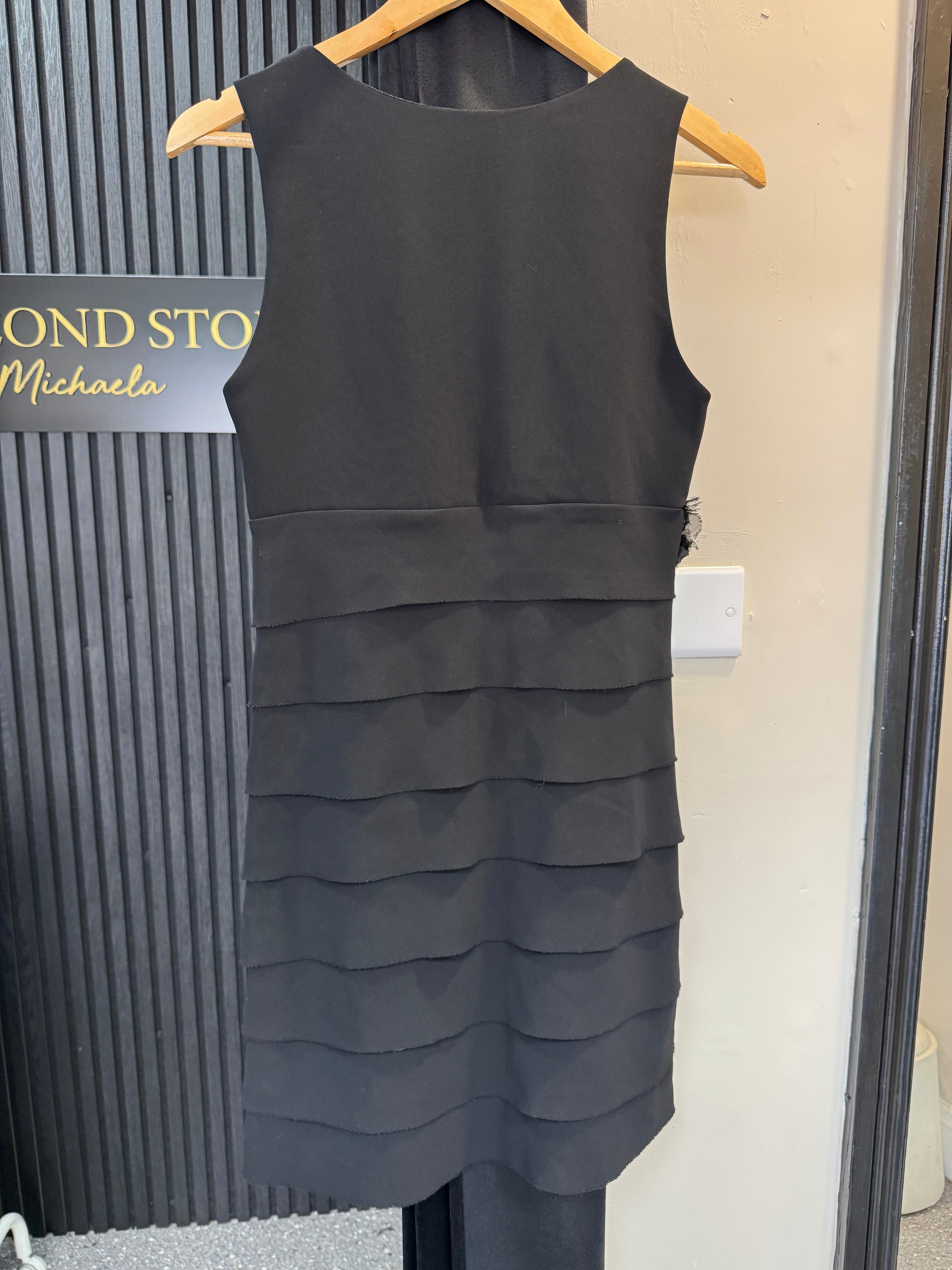 Rinascimento Black Floral Detail Tiered Dress Size S