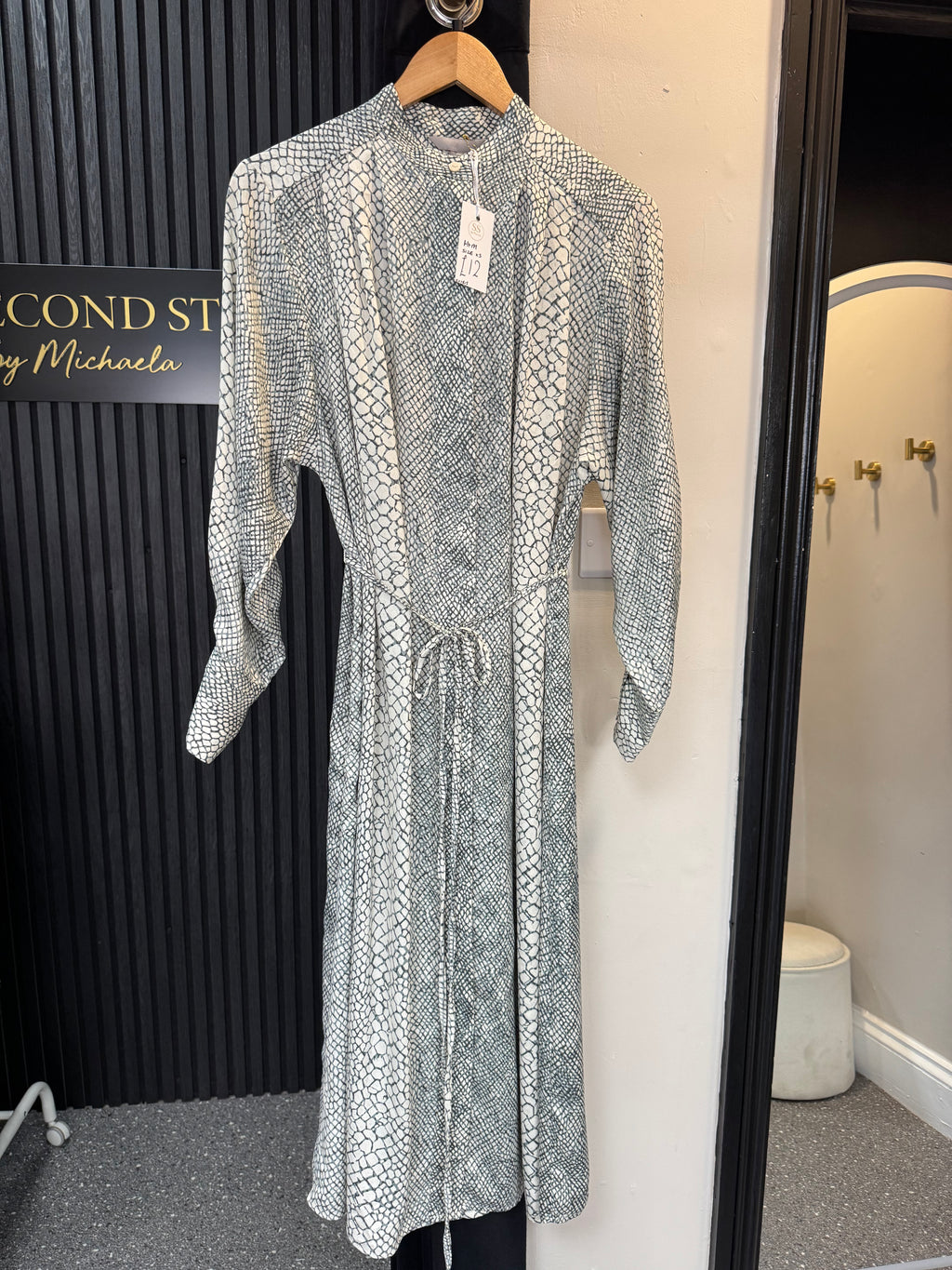 H&M Snakeskin Print Tie-Waist Midi Dress – Size XS