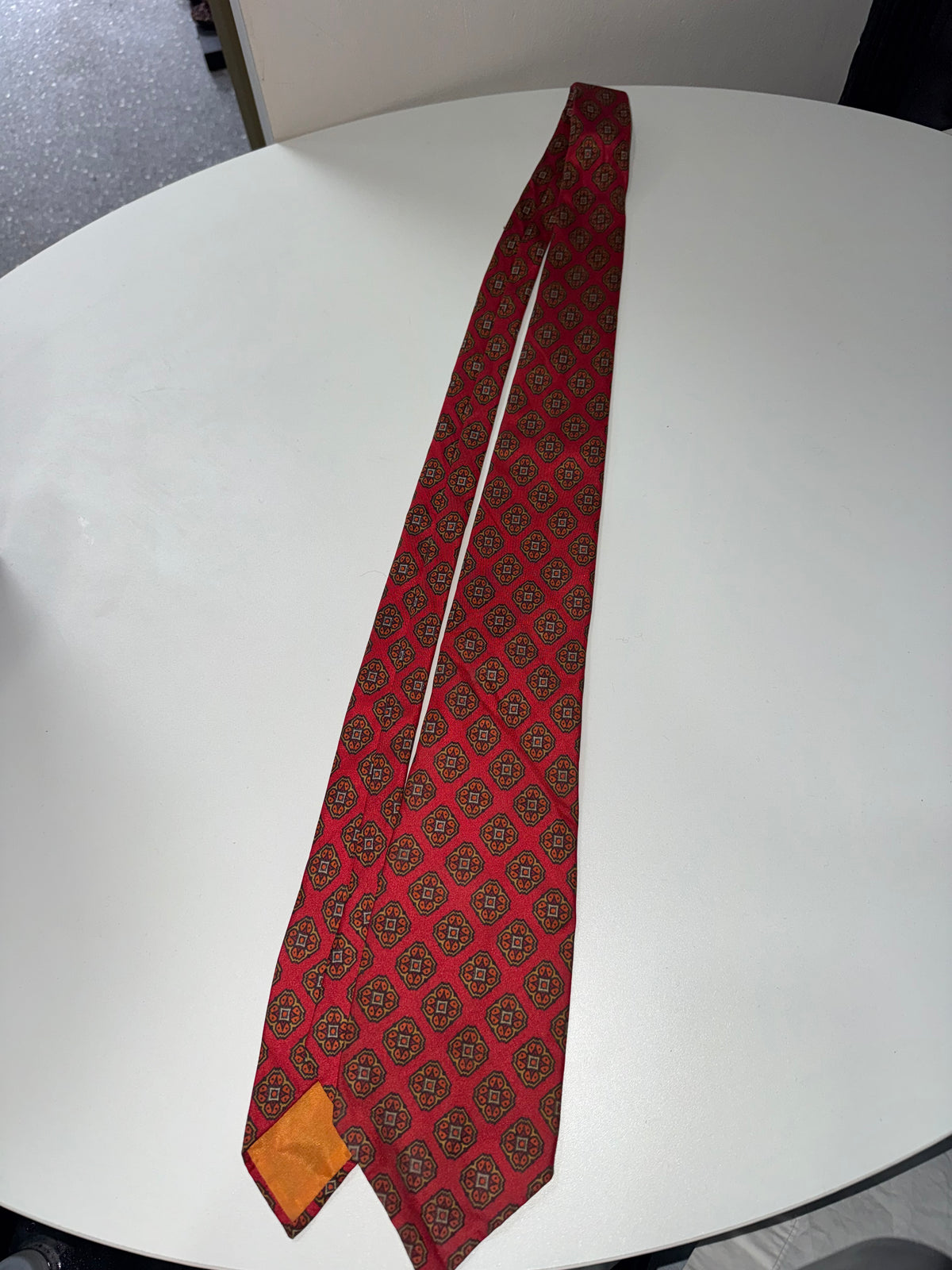 Vintage Alexandre All Silk Red Medallion Print Tie
