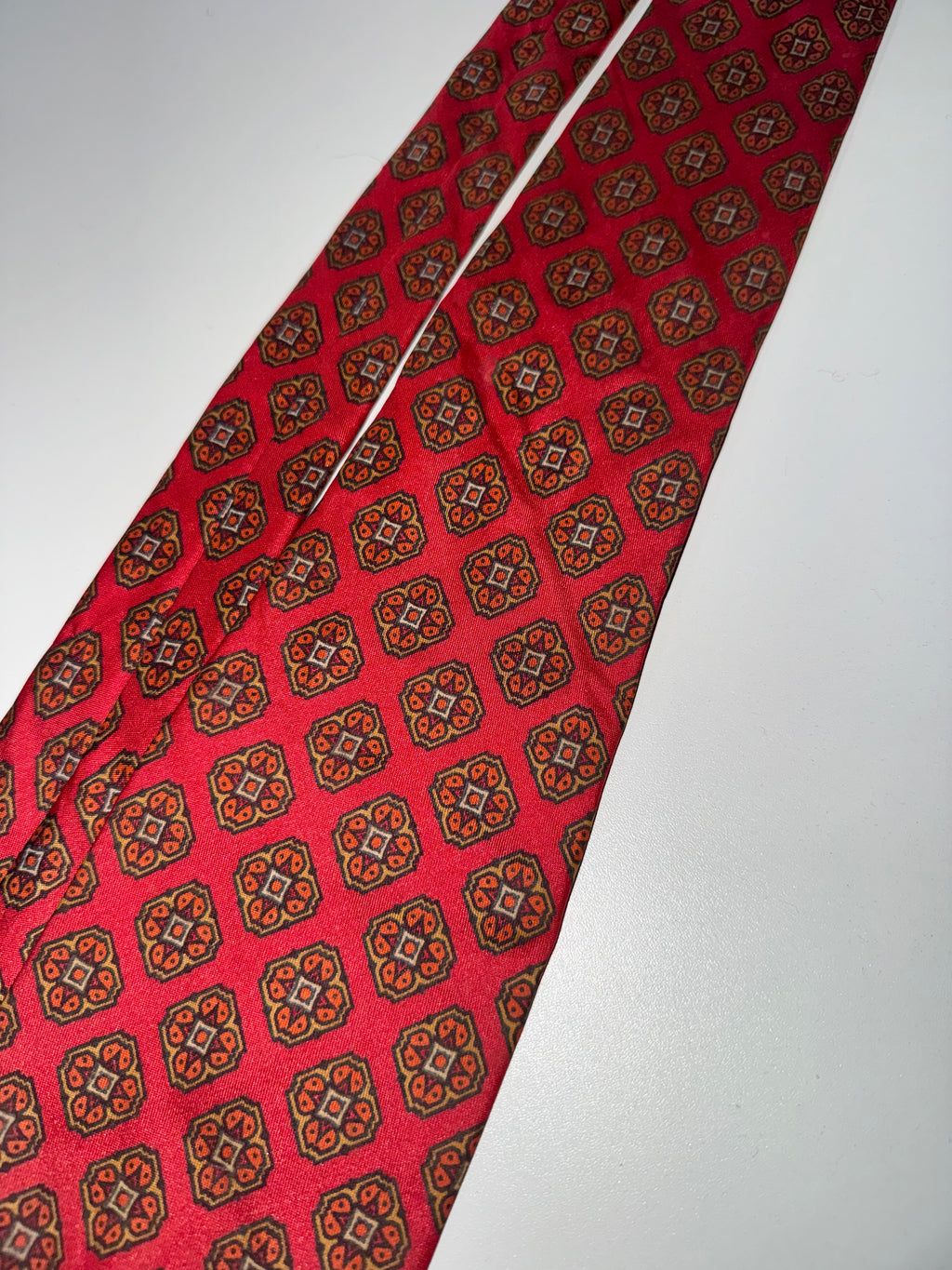Vintage Alexandre All Silk Red Medallion Print Tie