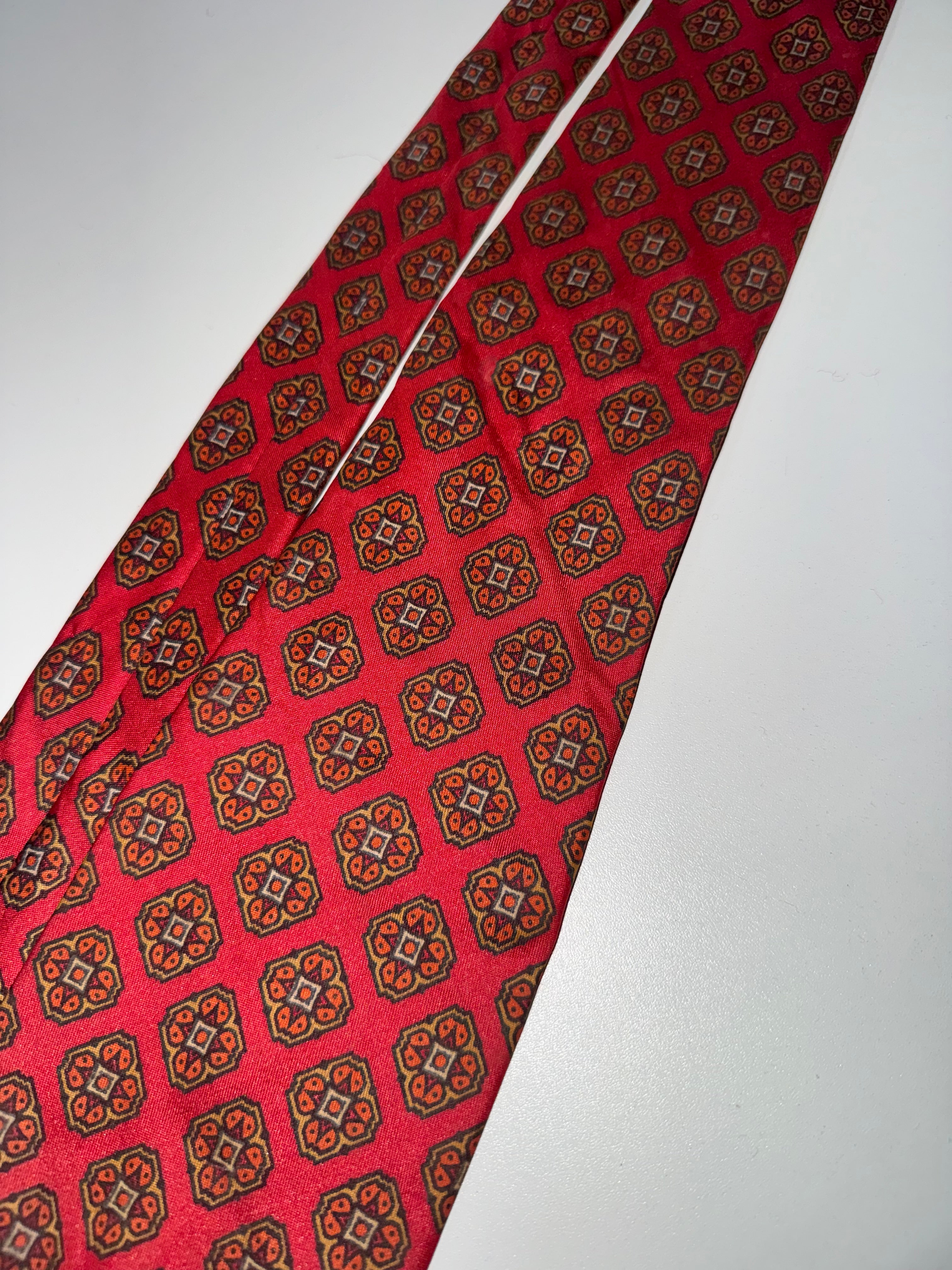 Vintage Alexandre All Silk Red Medallion Print Tie
