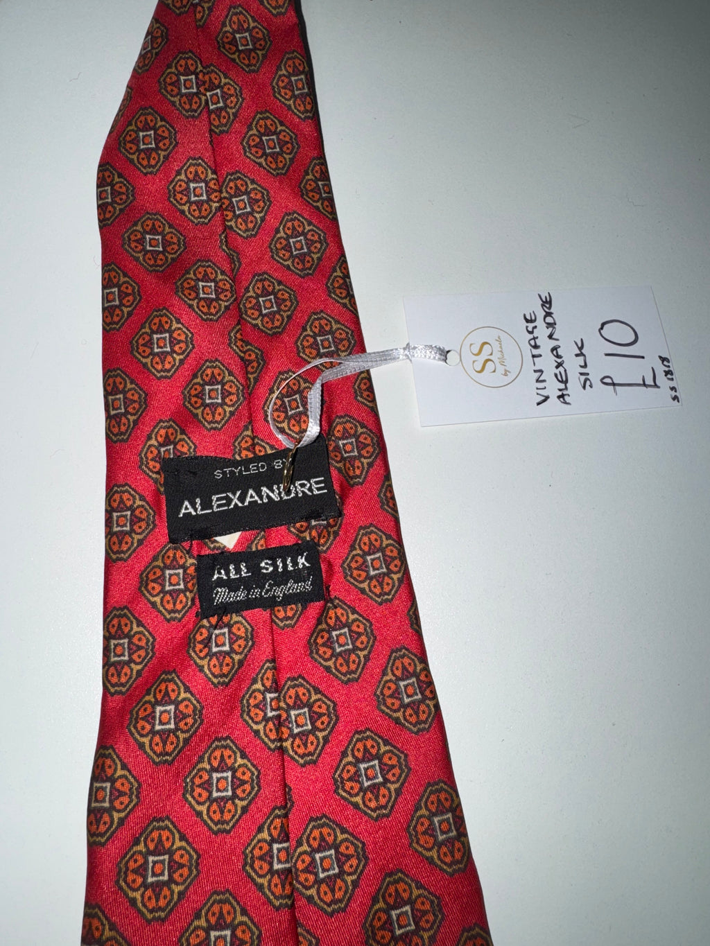 Vintage Alexandre All Silk Red Medallion Print Tie