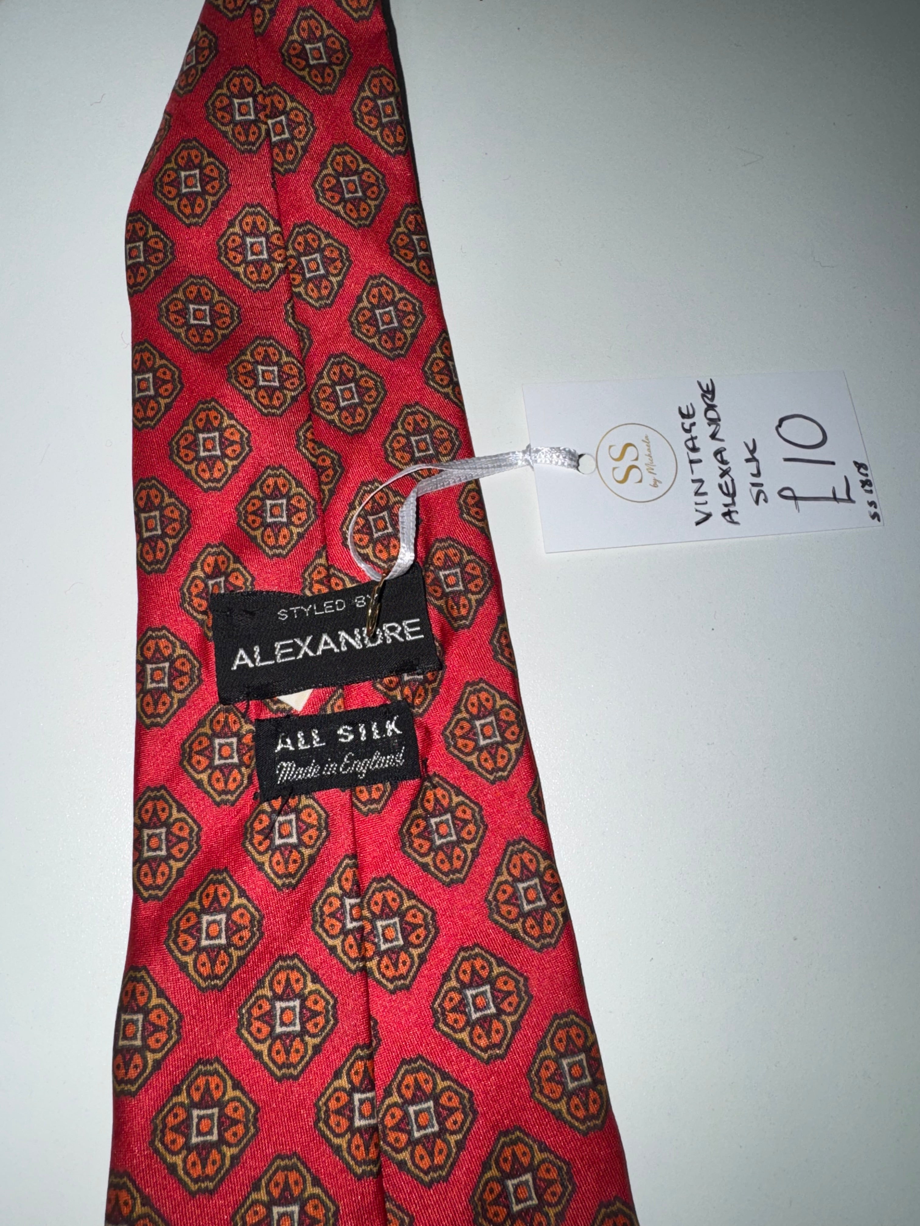 Vintage Alexandre All Silk Red Medallion Print Tie