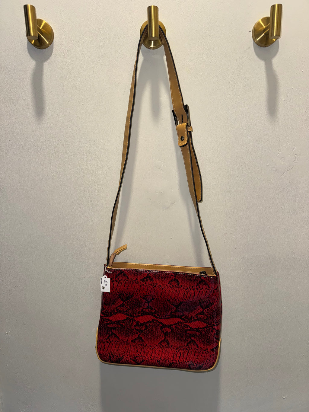 David Jones Red Snake Print Crossbody Bag