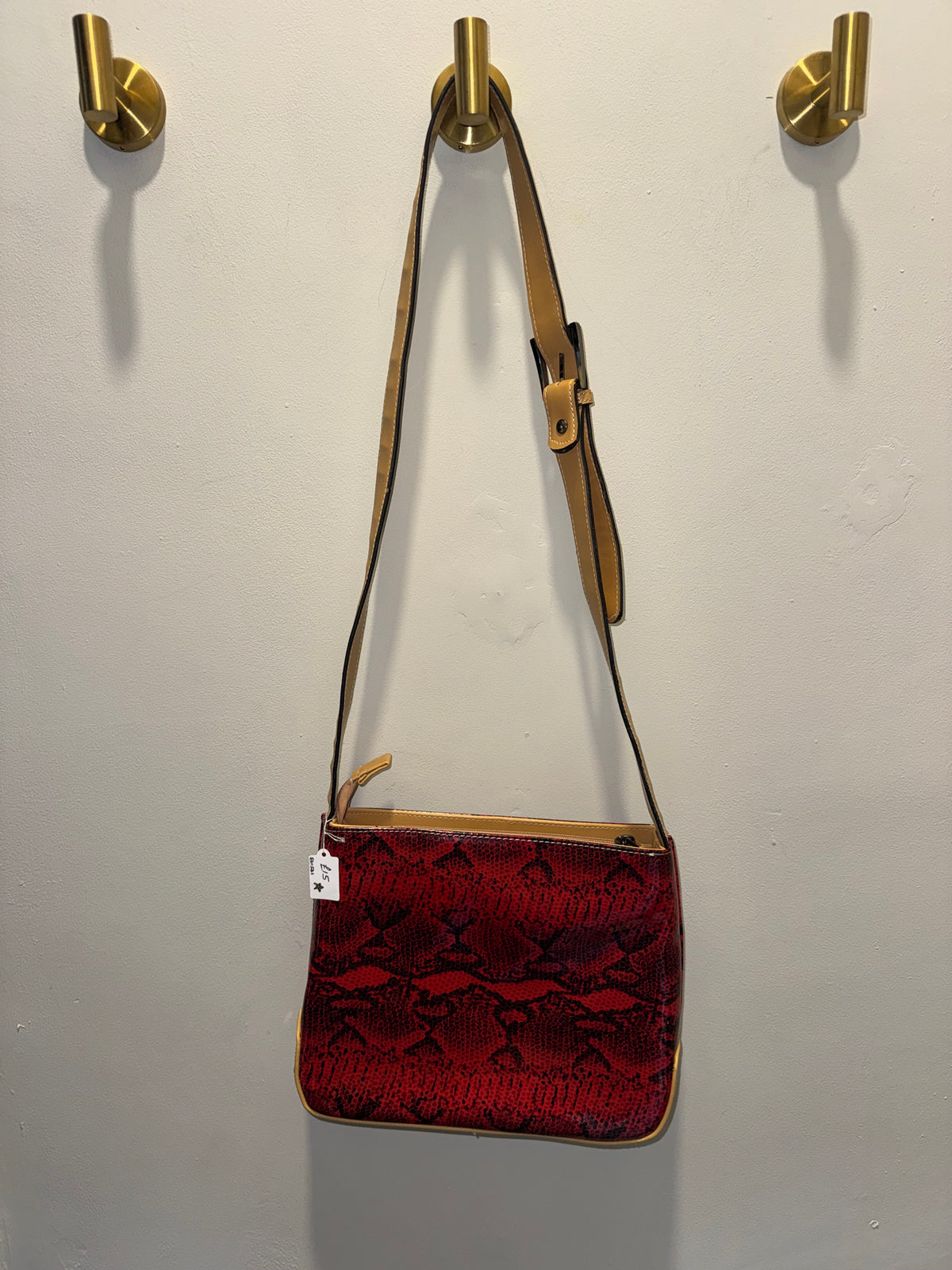 David Jones Red Snake Print Crossbody Bag