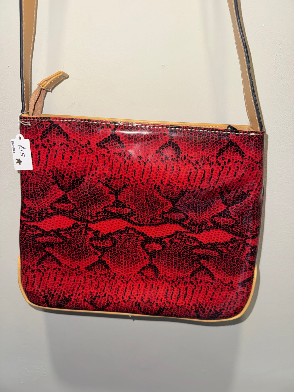 David Jones Red Snake Print Crossbody Bag